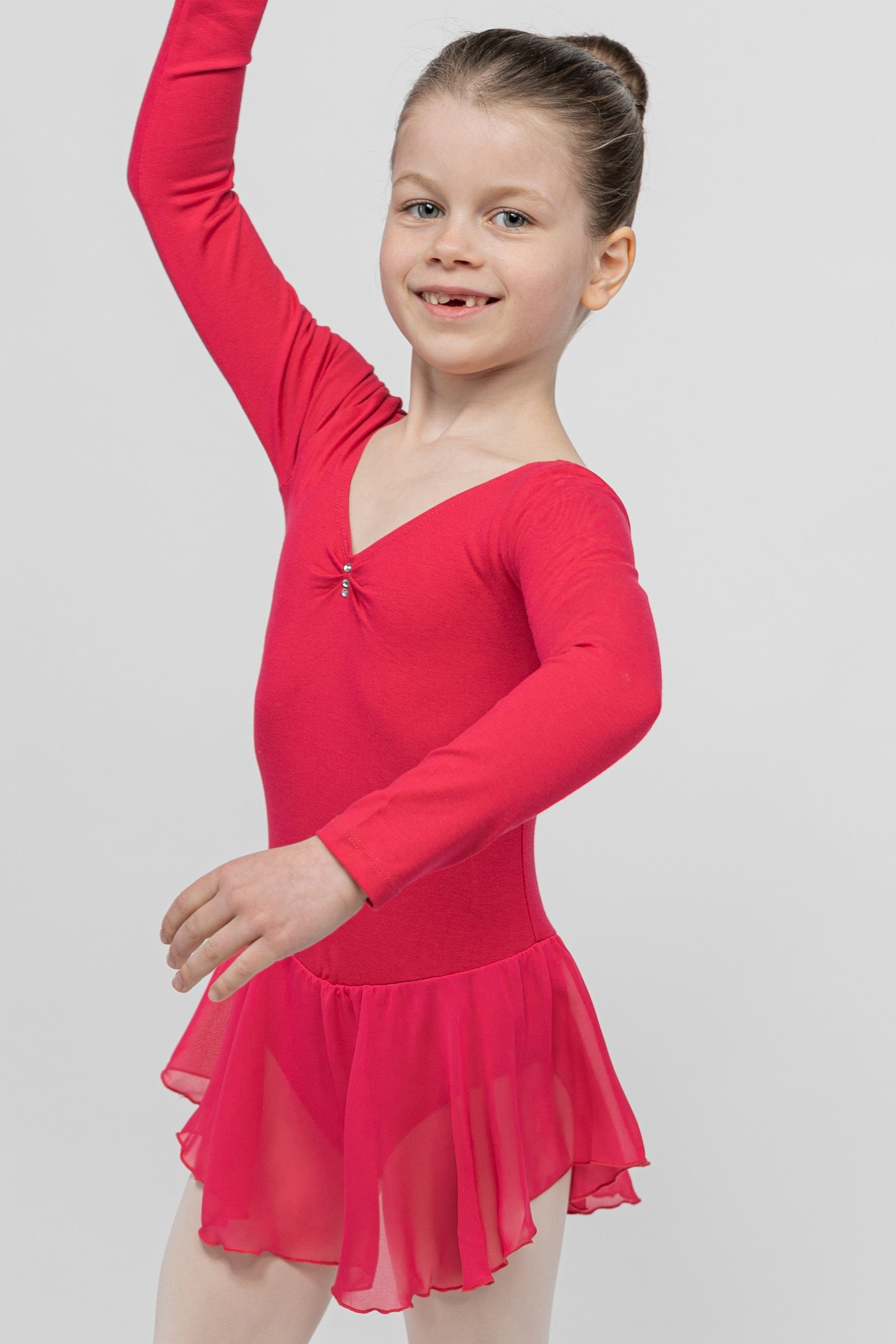 tanzmuster Chiffonkleid Ballettkleid Anna mit Glitzersteinen Mädchen Ballettbody mit Chiffon Röckchen