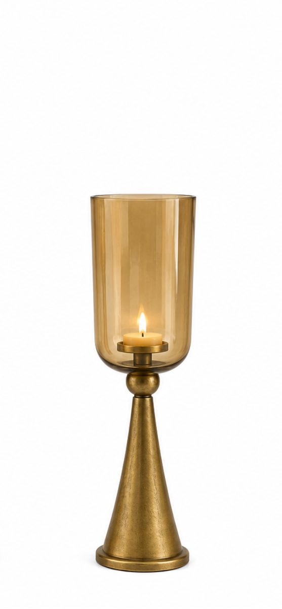 finehomegarden Bodenwindlicht Kerzenständer Gold mit Glas Hurricane Windlicht Metall & Glas H78cm (1 St), Eleganter Boden-Kerzenhalter für Wohnzimmer, Flur & Eventdekoration