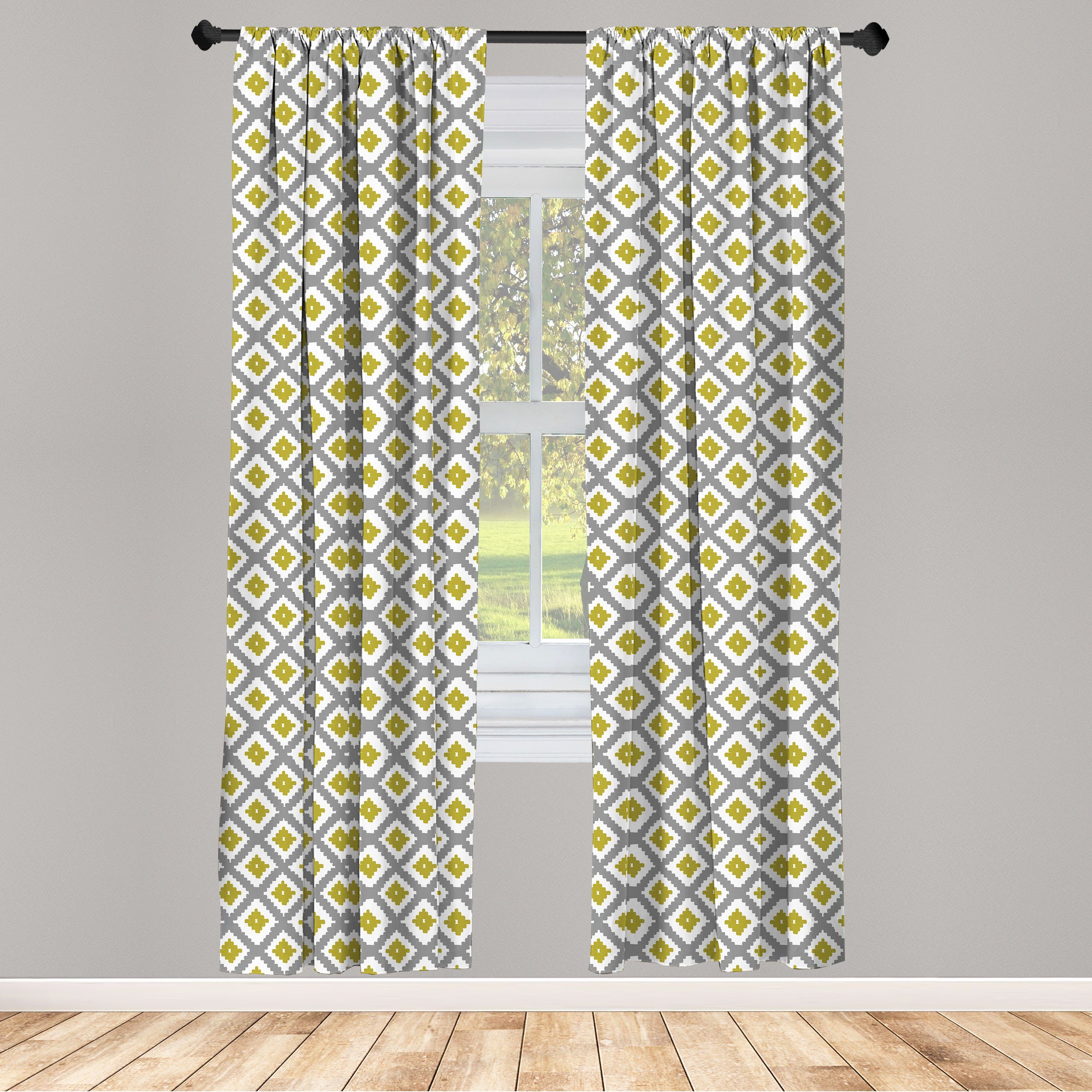 Gardine Vorhang für Wohnzimmer Schlafzimmer Dekor, Abakuhaus, Microfaser, Geometrisch Bicolor Rhombus Prüfen Sie Art