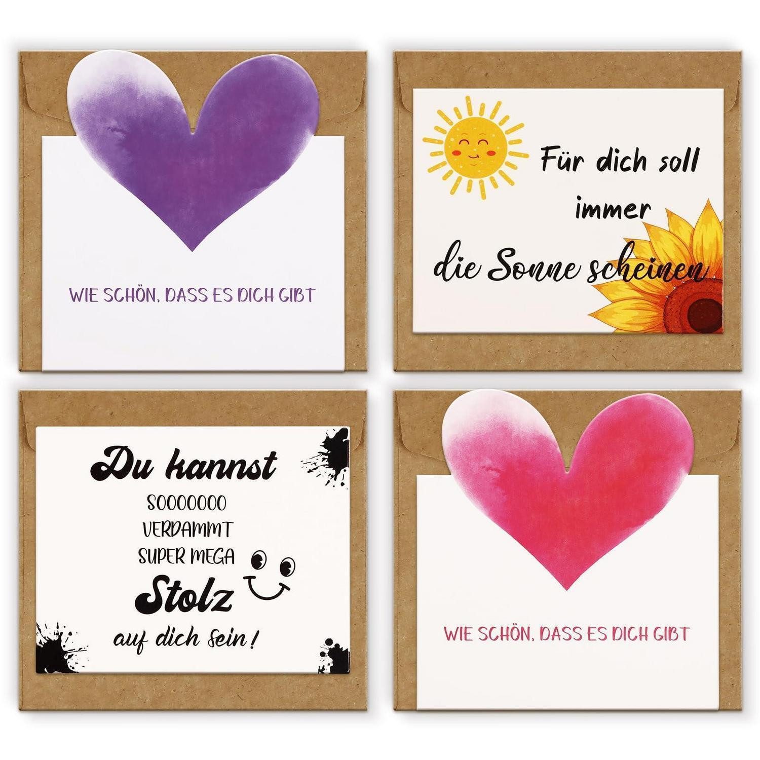 LuxusKollektion Grußkarten 4er Grußkarten Set Herz Motivationskarten