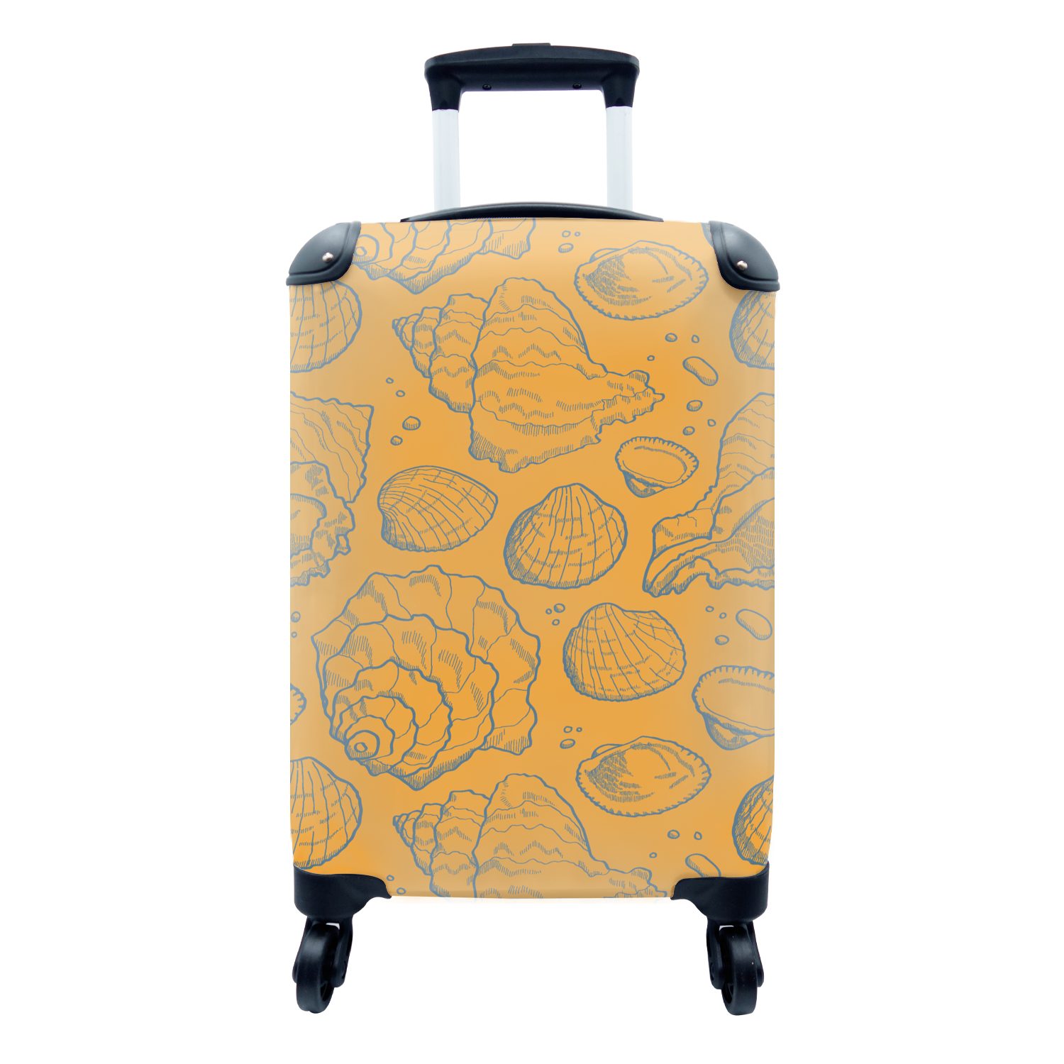 MuchoWow Handgepäckkoffer Muscheln - Gelb - Orange - Muster, 4 Rollen, Reisetasche mit rollen, Handgepäck für Ferien, Trolley, Reisekoffer