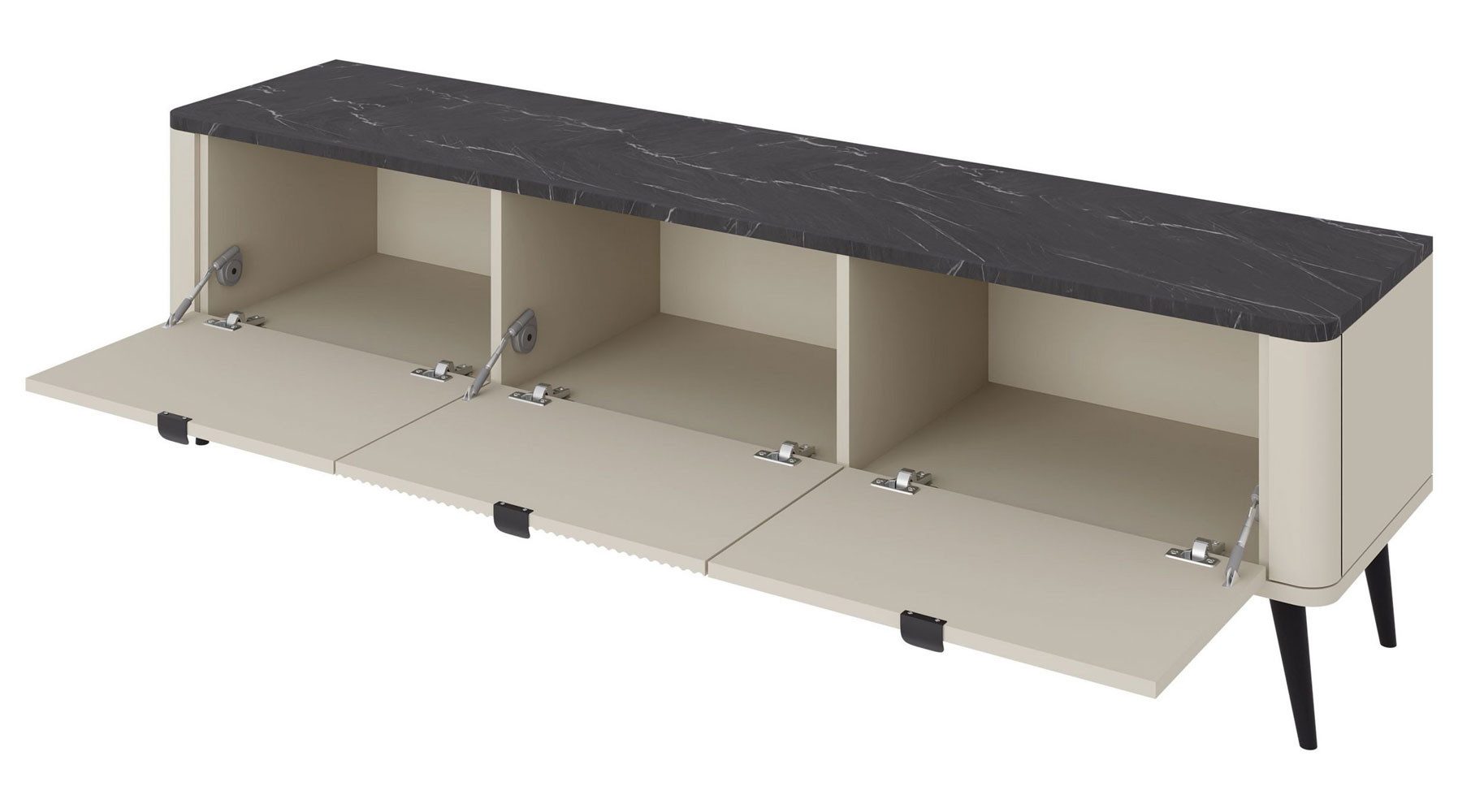 Feldmann-Wohnen Lowboard Marly (3 Drehtüren, 3 geschlossenen Fächern, 1 St., moderne Optik, abgerundeter Korpus, Zugengriffe aus Metall), 160x40x52cm Kaschmir / Graustein