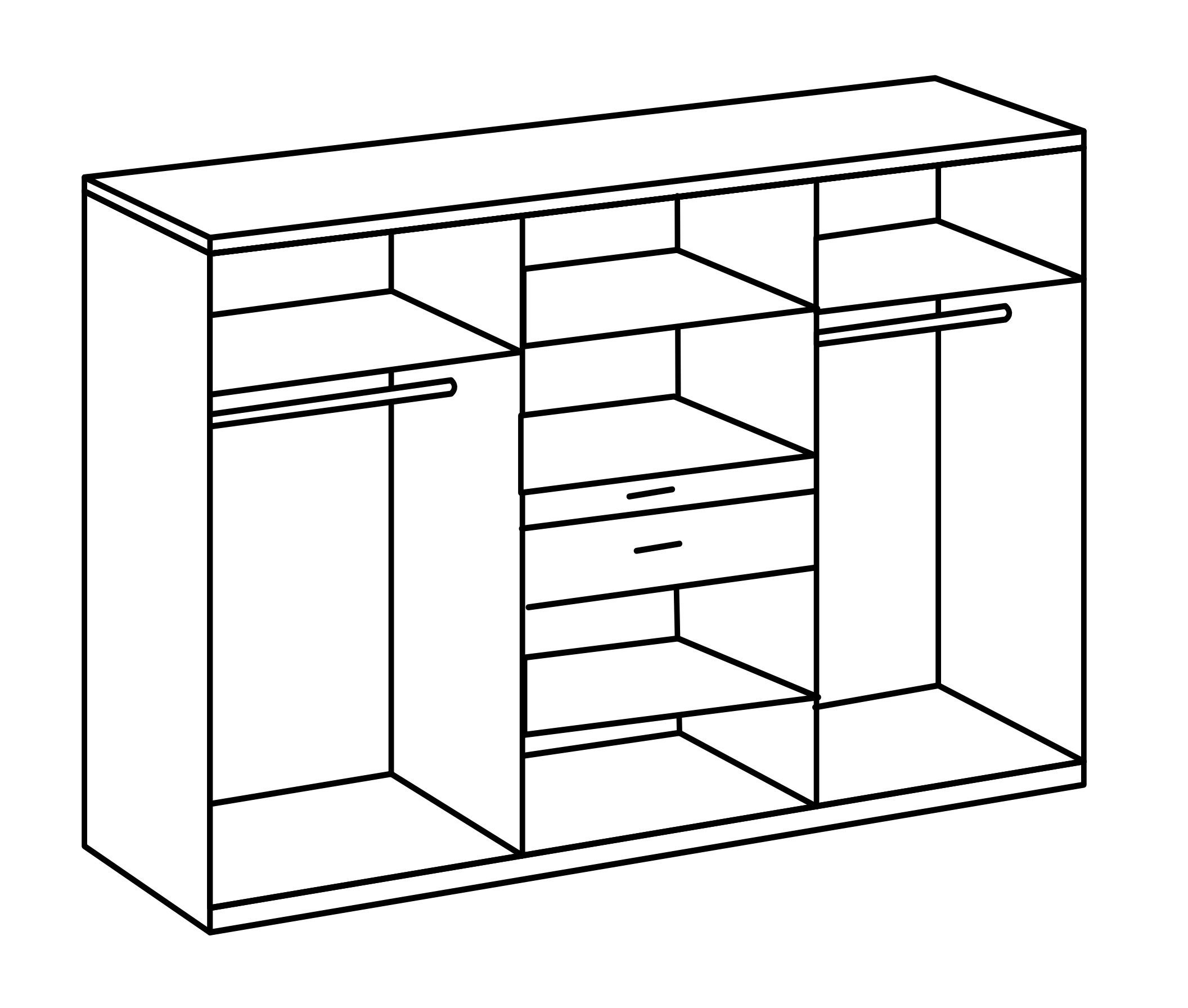(B/H/T: Kleiderschrank freiraum in 270x208x58 Weiß und mit 8 2 Türen Odessa cm) Schubladen