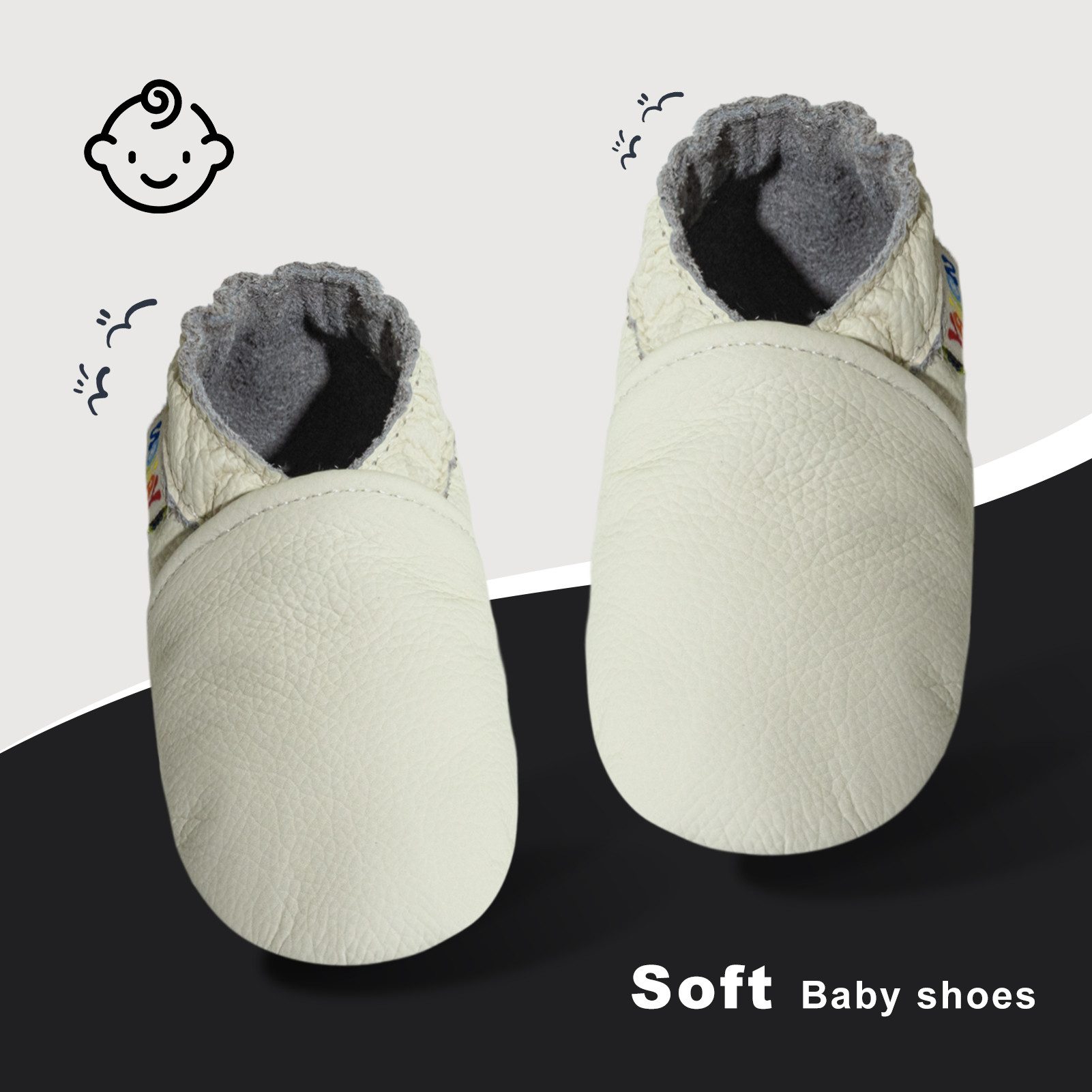 Yalion Baby Lauflernschuhe Cremefarben aus Leder Jungen Mädchen Krabbelschuh (1-tlg) Baby Schuh aus echtem Leder,Barfußgefühl & rutschfester Sohle