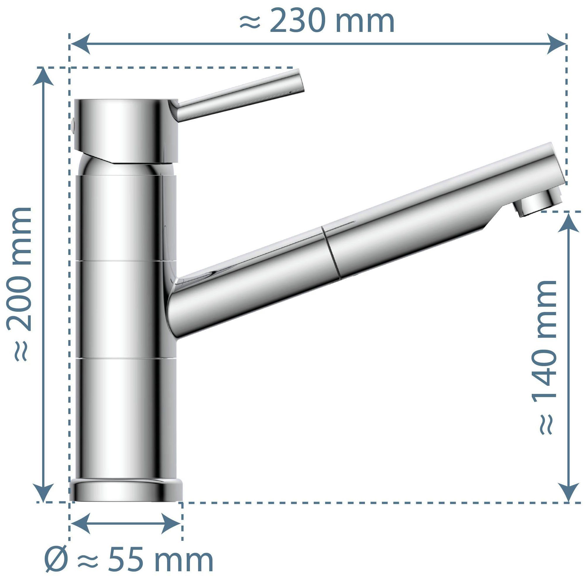 Schütte mit Chrom ausziehbar UNICORN Spültischarmatur Wasserhahn (Mischbatterie) Hochdruck Geschirrbrause, Küchenarmatur