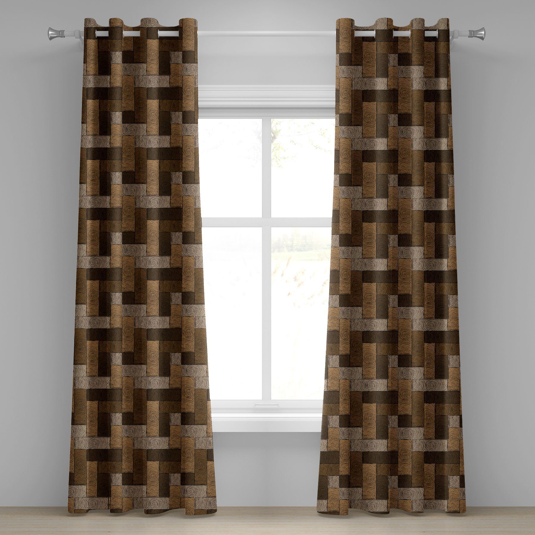 Wohnzimmer, für Schokolade Gardine Holzparkett Motiv Schlafzimmer Dekorative Abakuhaus, 2-Panel-Fenstervorhänge