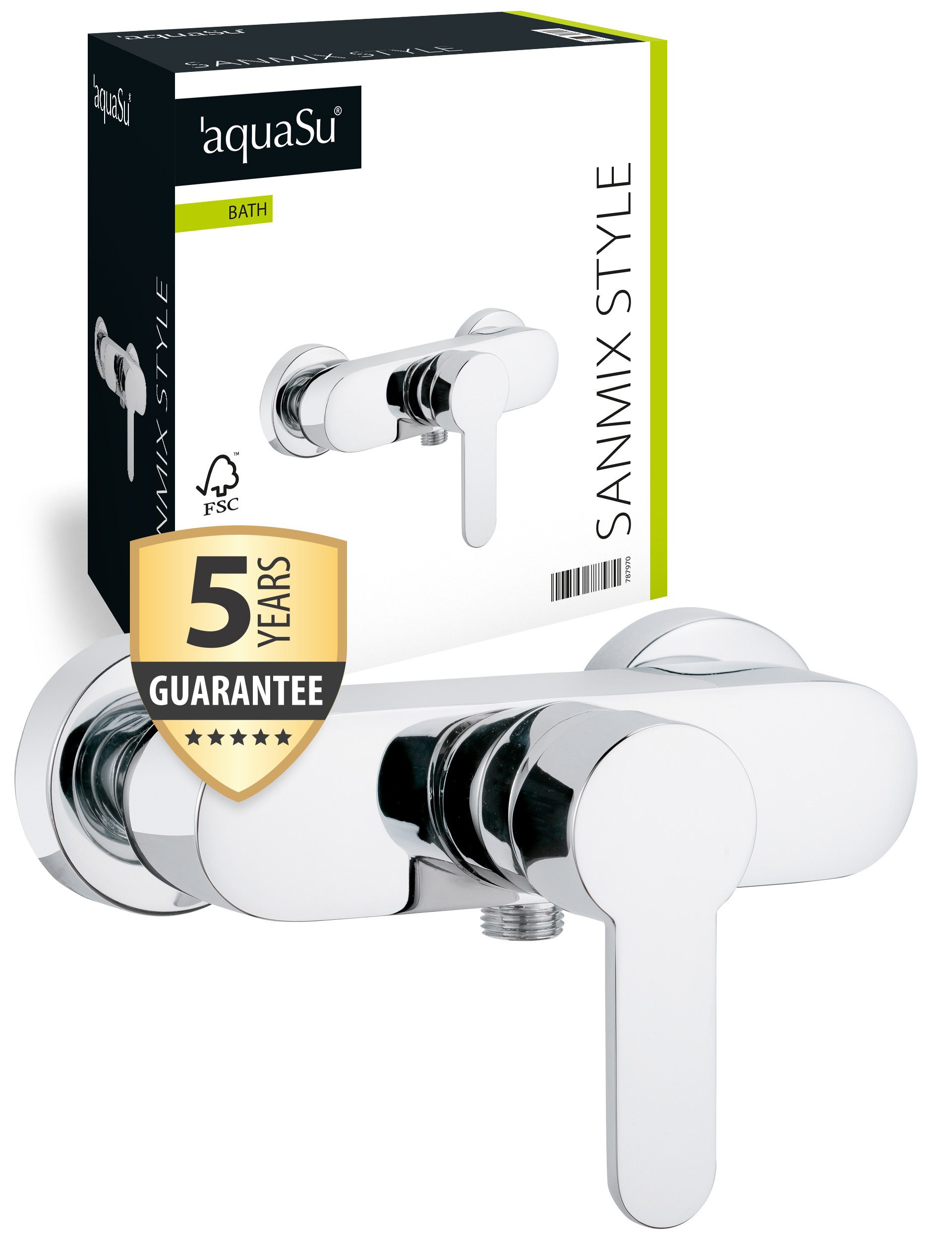 aquaSu Duscharmatur Sanmix Style Chrom, Keramikkartusche, Brauseabgang unten