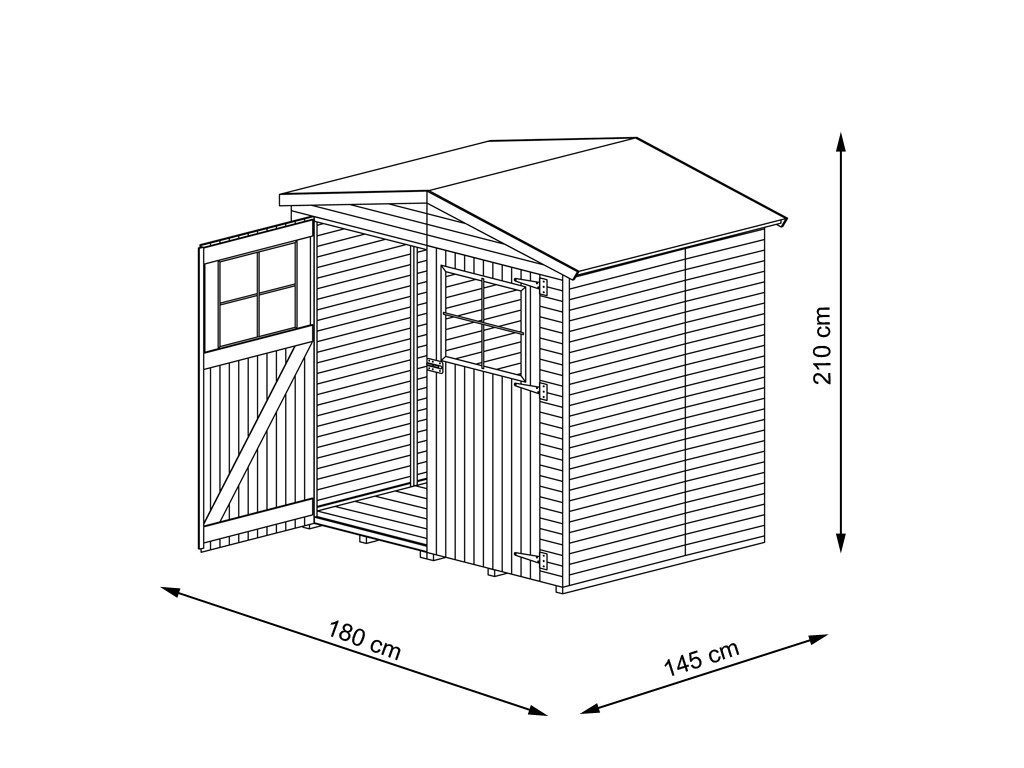 Woodtex Gartenhaus Gerätehaus Berlin Gr. 1 14 mm, kesseldruckimprägniert, BxT: 180x145 cm, 14 mm Wandstärke, Doppeltür mit Kunstglas-Einsätzen, Kesseldruckimp...