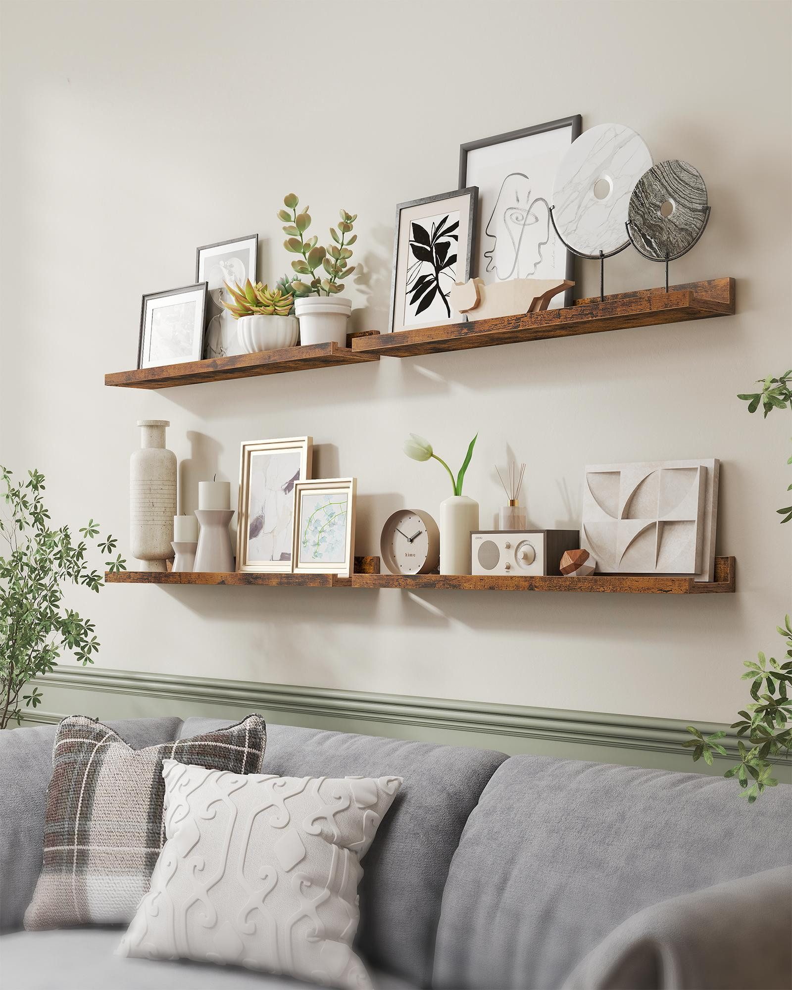 VASAGLE Wandregal, Schweberegale, 60/80 cm, 2er Set, für Küche, Wohnzimmer günstig online kaufen