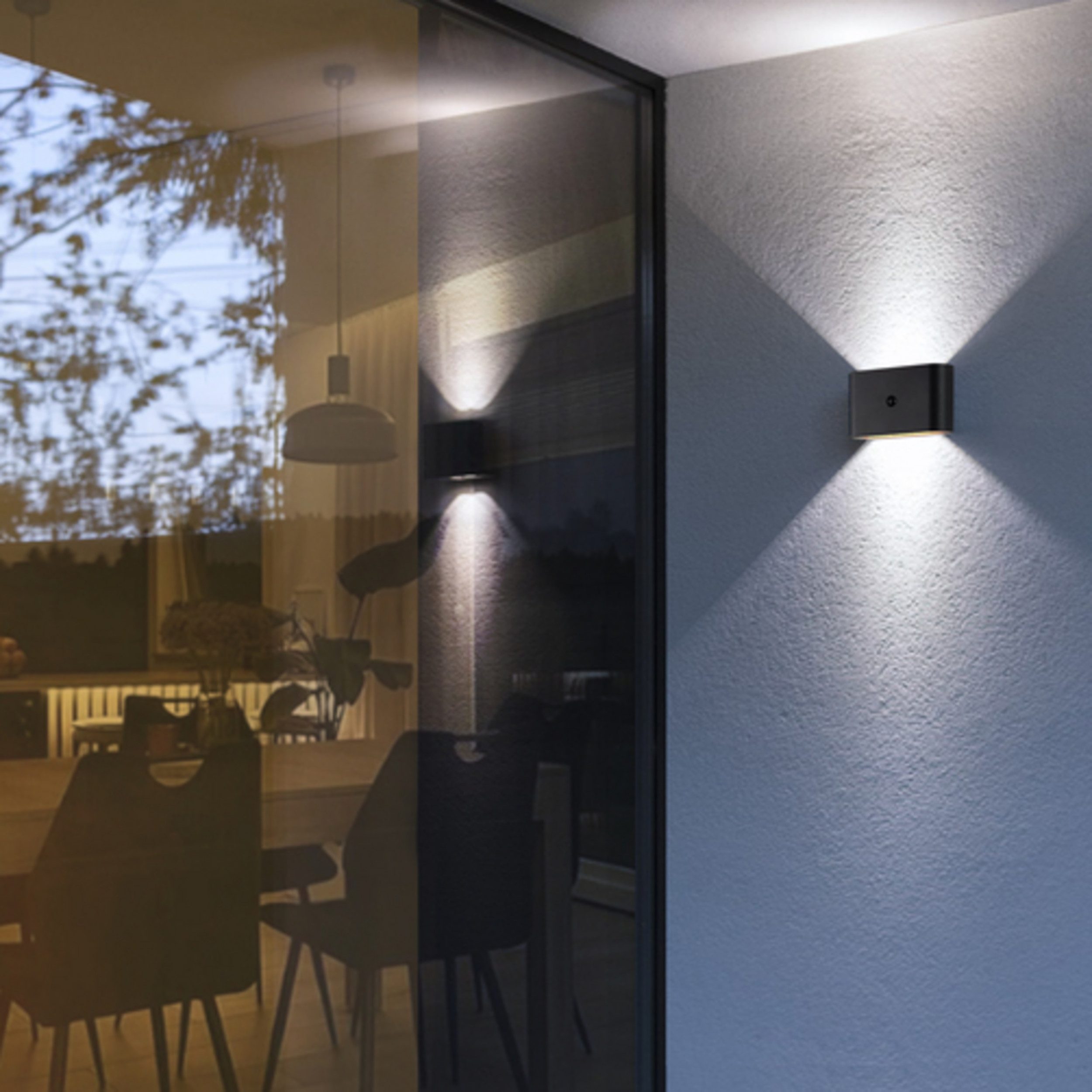 Lightbox Wandleuchte, Bewegungsmelder, LED fest integriert, Warmweiß, Akku-Außenleuchte, 330 lm, 3000 K, magnetisch, Up-Downlight, schwarz