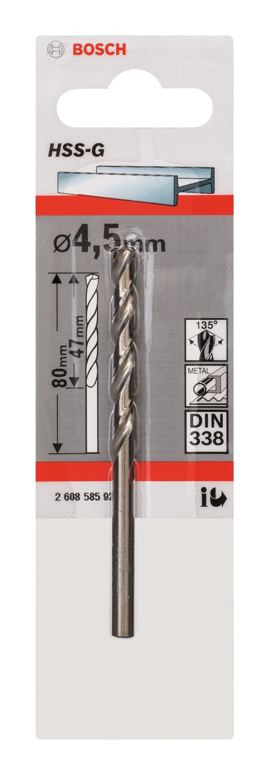 Thumbnail - BOSCH Metallbohrer, HSS-G (DIN 338) - 4,5 x 47 x 80 mm - 1er-Pack