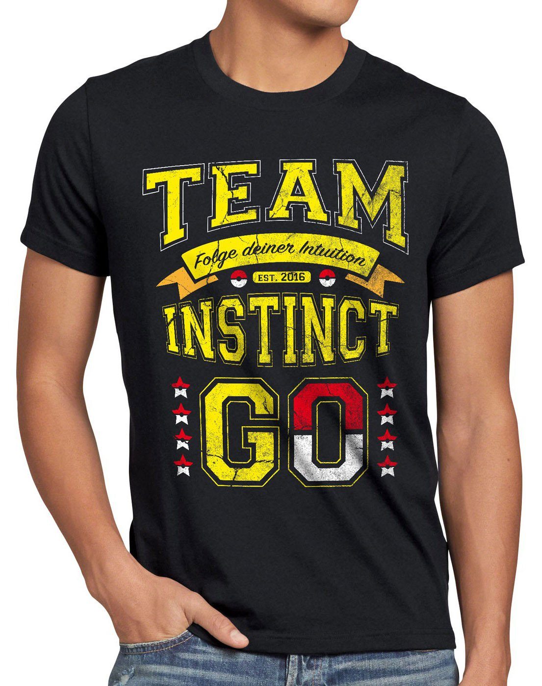 style3 Print-Shirt Herren T-Shirt Team Gelb Instinct Intuition poke go catch blitz ball spiel arena schwarz