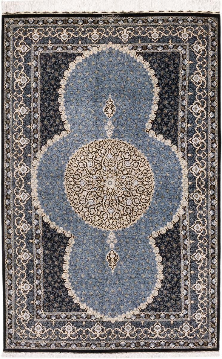 Seidenteppich Ghom Seide Signiert Mousavi 132x203 Handgeknüpfter Orientteppich, Nain Trading, rechteckig, Höhe: 3 mm