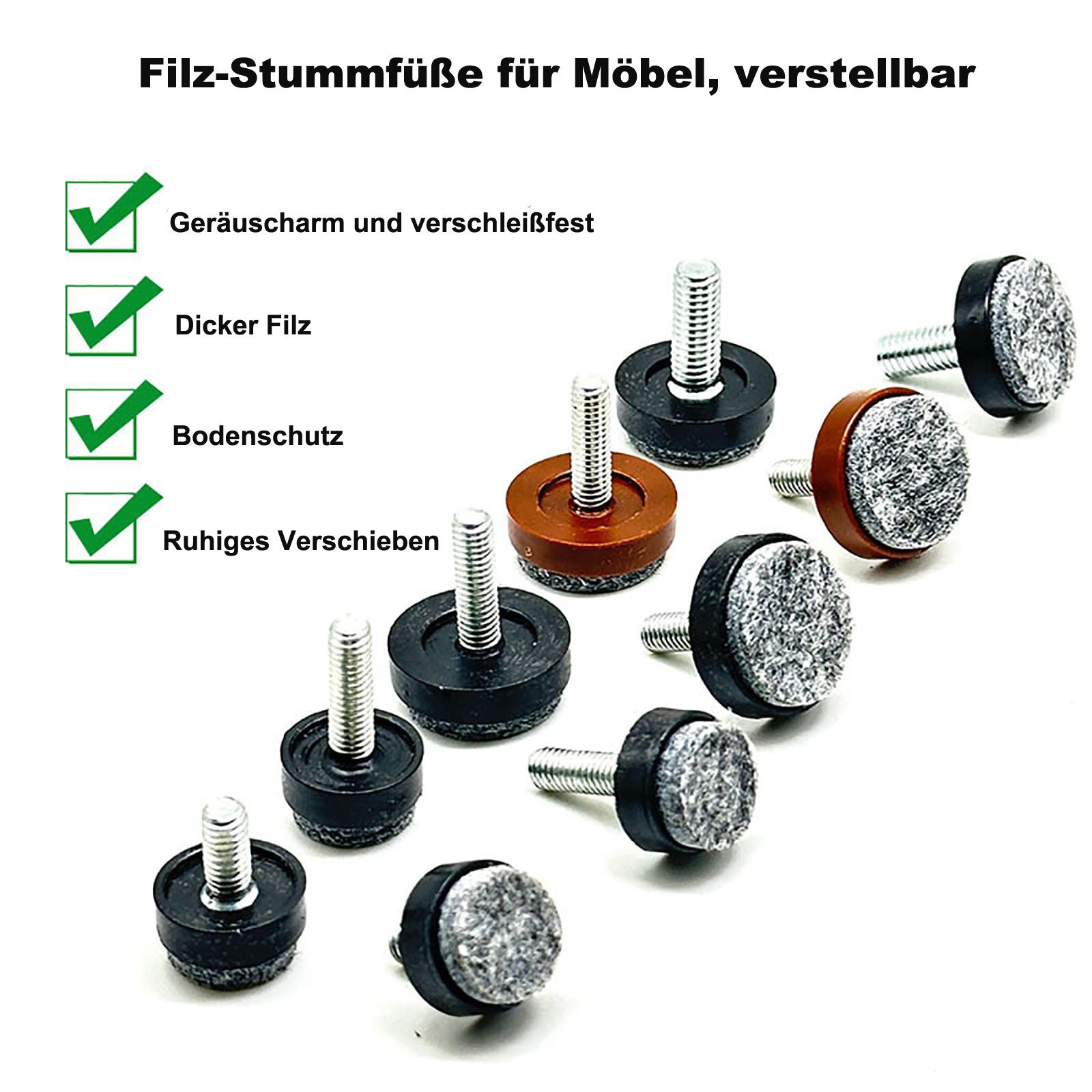 Agger Stuhlsocke 8er-Set verstellbare Filz-Möbelfüße – rutschfest, (8 St), für Tisch, Stuhl & Schrank, M6/M8, Bodenschutz – Bild 4 von 5