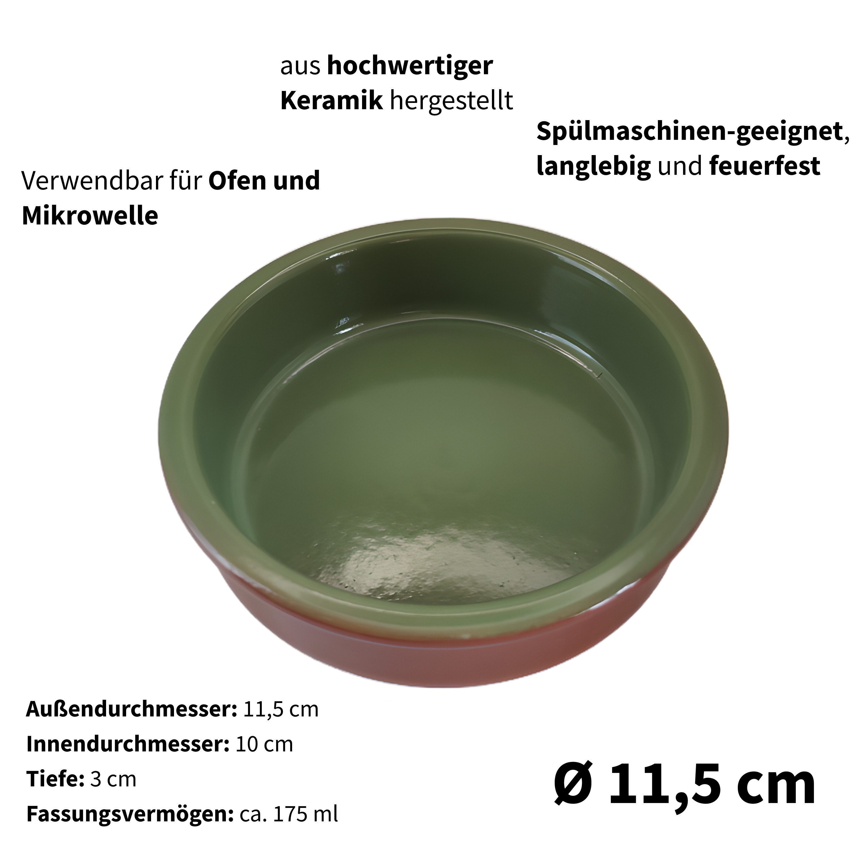 ToCi Tapas-Schale Tapas-Schalen Grün 6er-Set Cazuela Ton 175 ml Ø 11,5 cm ofenfest, Ton, (Tapas Schalen-Set, 6-tlg)