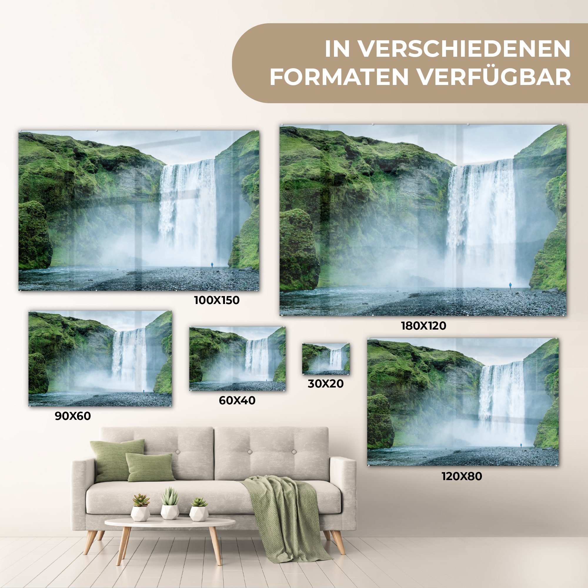 Acrylglasbilder St), - - & Schlafzimmer Island Grün, (1 Wohnzimmer MuchoWow Wasserfall Acrylglasbild