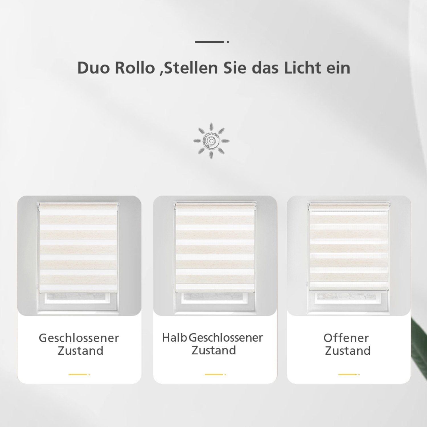 Duo i@home, Rollo Nature freihängend, Lichtschutz, Bohren, mit Klemmträgern, ohne Doppelrollo Klemmfix, Klemmfix Rollo