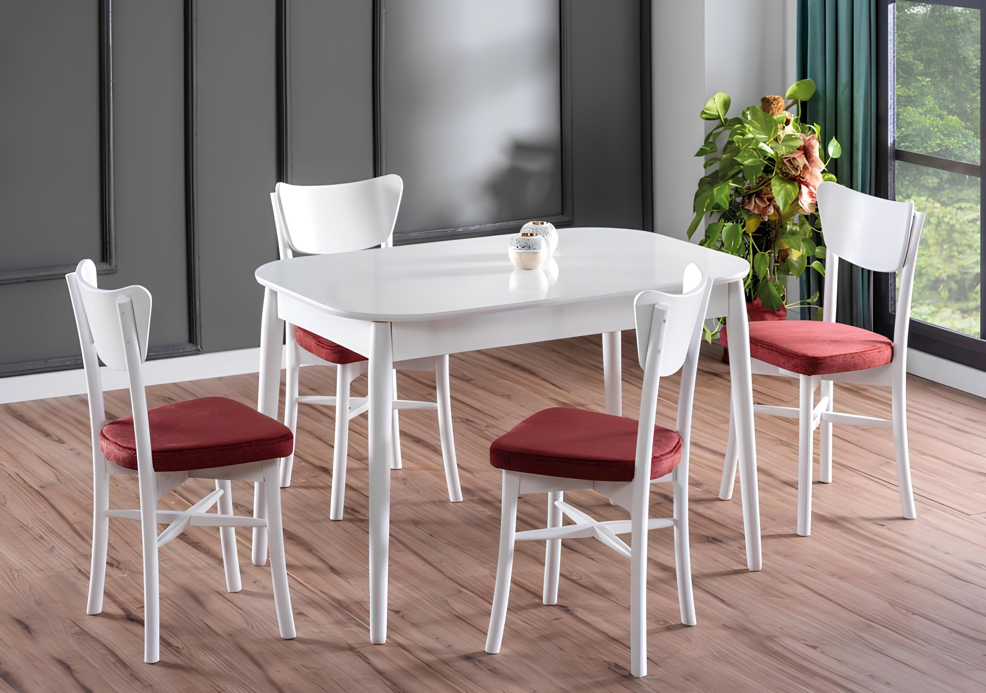 Essgruppe Weißes Esszimmermöbel-Set mit modernem Esstisch und Stühlen
