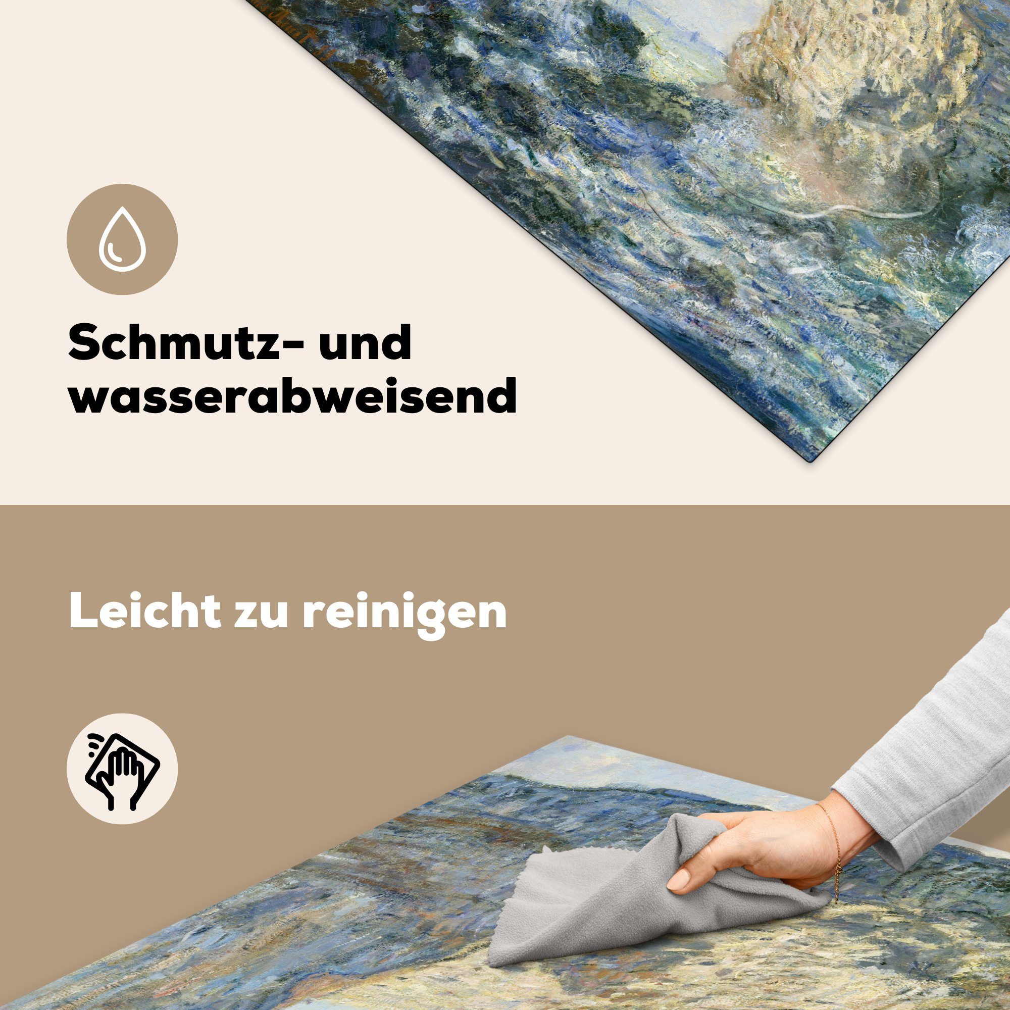 78x78 MuchoWow cm, Herdblende-/Abdeckplatte für Manneporte tlg), Monet, Vinyl, Ceranfeldabdeckung, Die Arbeitsplatte Claude (Etretat) küche (1 -