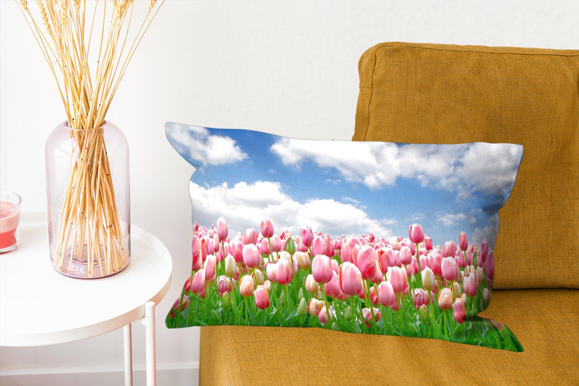 Wohzimmer Farben MuchoWow Schlafzimmer Zierkissen, Dekokissen Füllung, - - Dekoration, Tulpen Dekokissen Frühling, mit