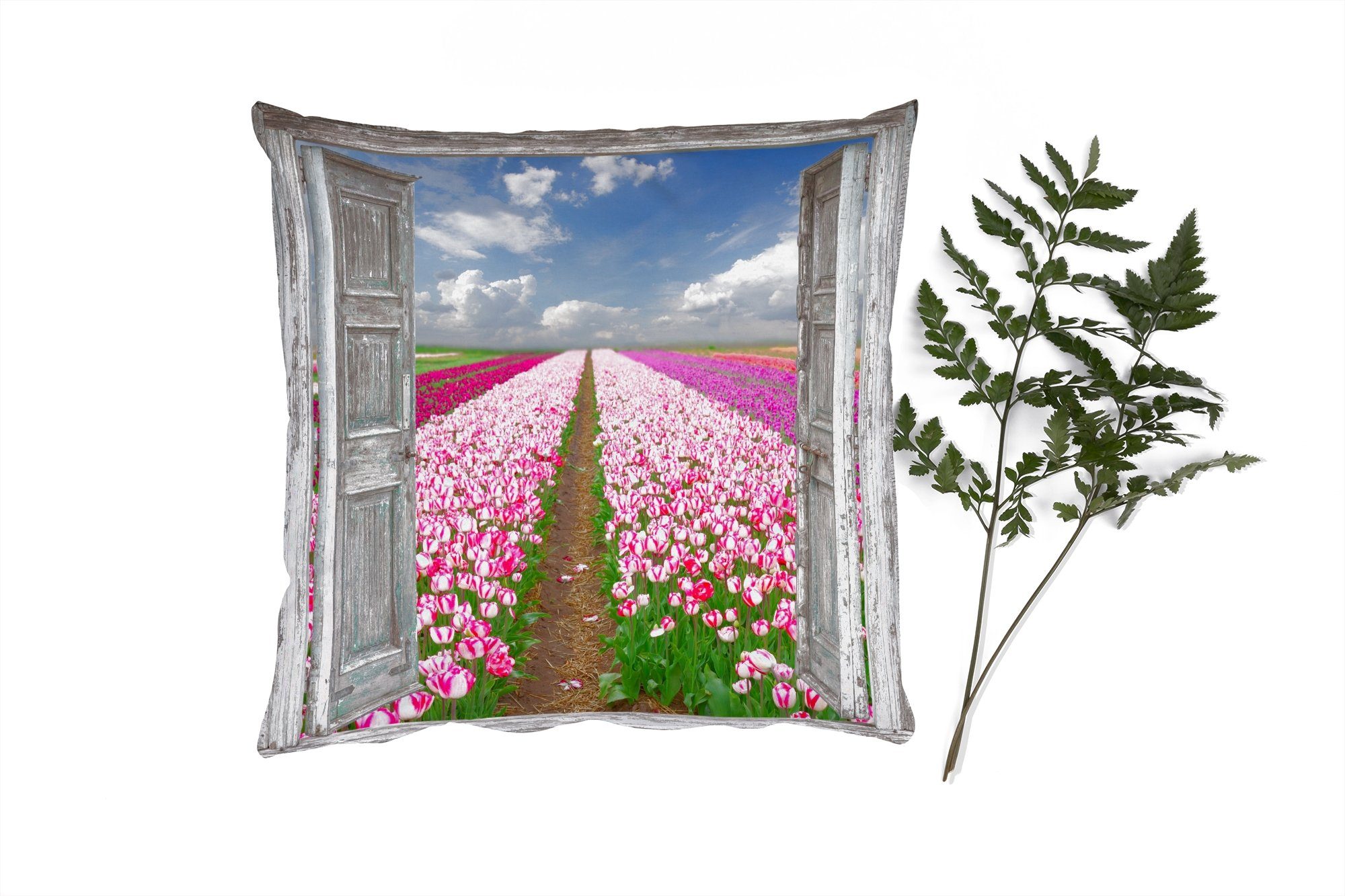 MuchoWow Dekokissen Blumen - Tulpen - Ansicht - Regenbogen, Zierkissen mit Füllung für Wohzimmer, Schlafzimmer, Deko, Sofakissen