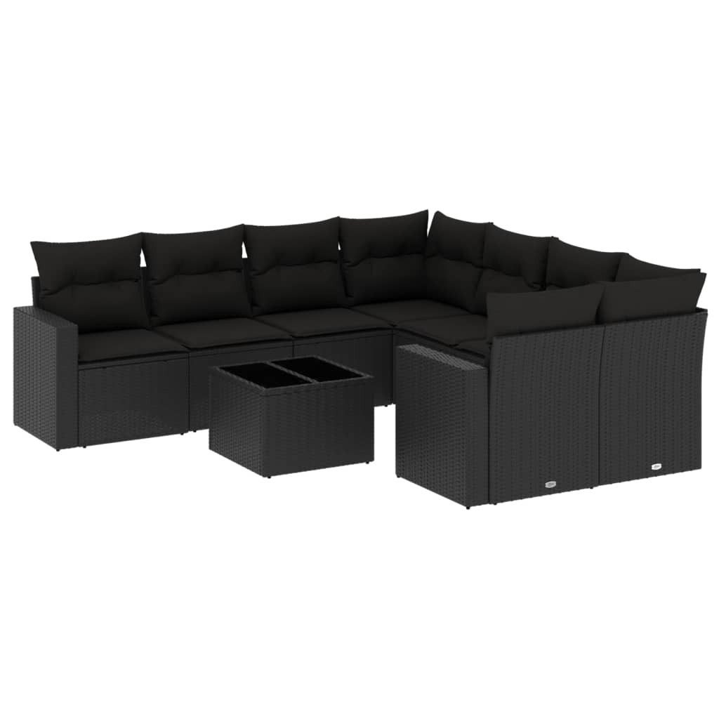 vidaXL Gartenlounge-Set 9-tlg. Garten-Sofagarnitur mit Kissen Schwarz Poly Rattan, (1-tlg)
