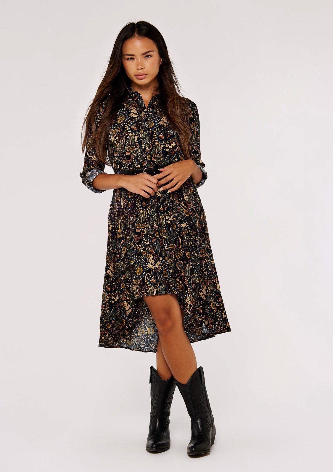 Apricot Druckkleid Paisley High Low Shirt Dress (1-tlg) mit tollem Druck