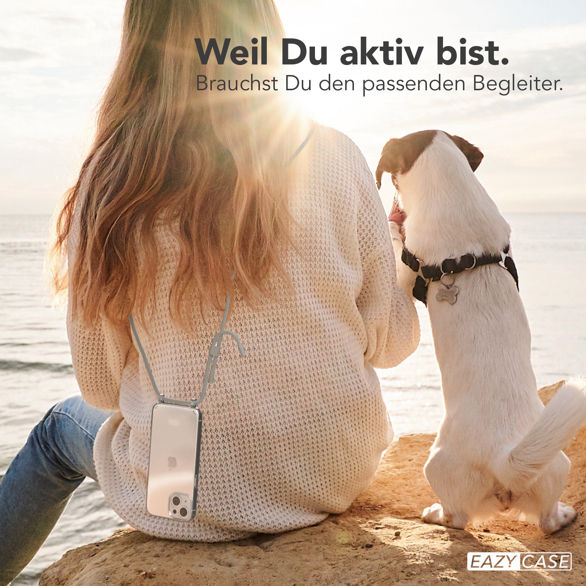 EAZY CASE Handykette Silikon Kette Unifarbe für Apple iPhone 13 6,1 Zoll, Schutzhülle zum Umhängen Hülle mit Umhängeband Kettenhülle Grau Taupe