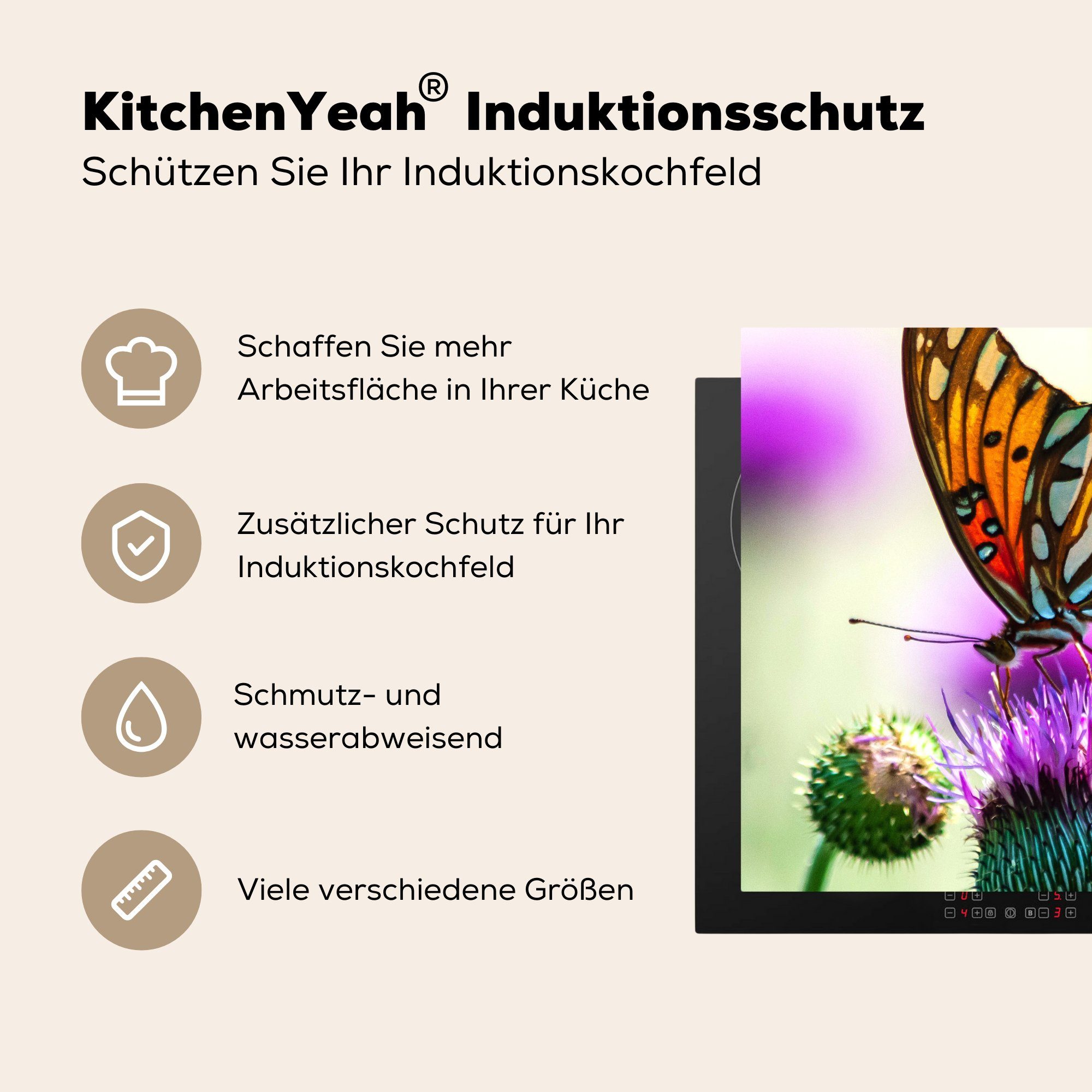 Vinyl, Ceranfeldabdeckung, küche Blumen - Arbeitsplatte 78x78 (1 cm, für Herdblende-/Abdeckplatte Schmetterling MuchoWow Insekten, tlg), -