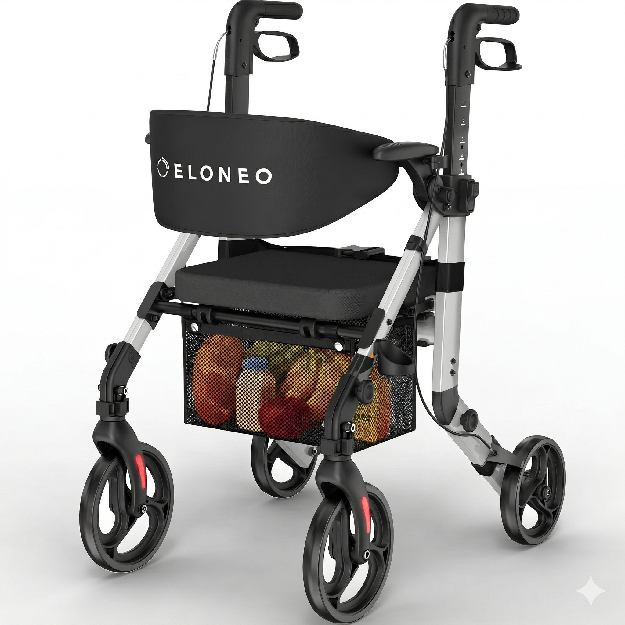 ELONEO Rollator 2in1 Rollator & Rollstuhl, Faltbar und Leicht, Outdoor-Gummireifen, mit Stiz & Netztasche
