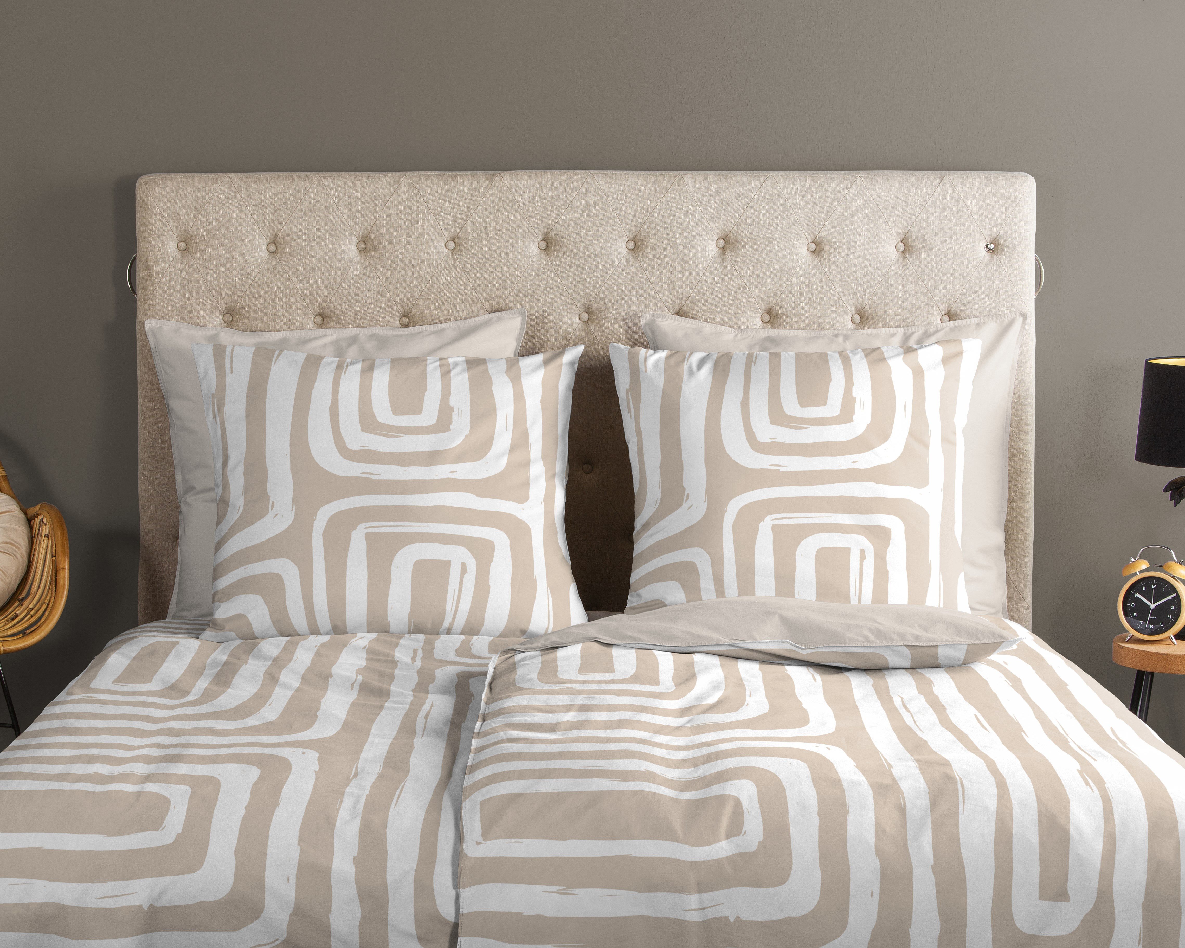 good morning Wendebettwäsche Madeleine, Renforcé, 2 teilig, 100% Baumwolle, Renforcé, Reißverschluss, Wendeoptik, Modern, Sand – Bild 3 von 5
