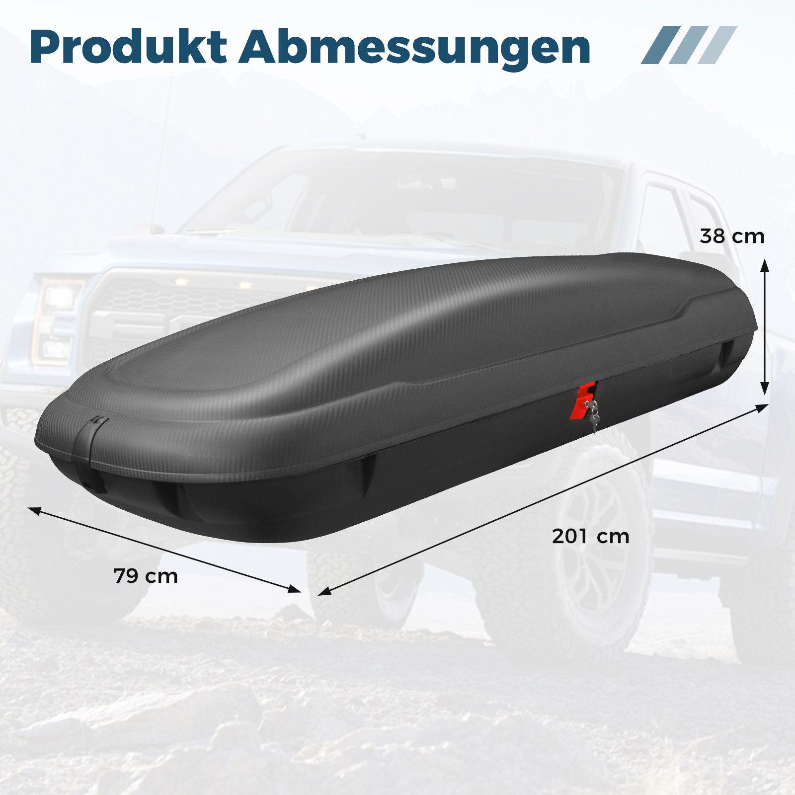 COSTWAY Dachbox, 480L, mit Zentralverriegelung & Gurten, 201x79x38cm