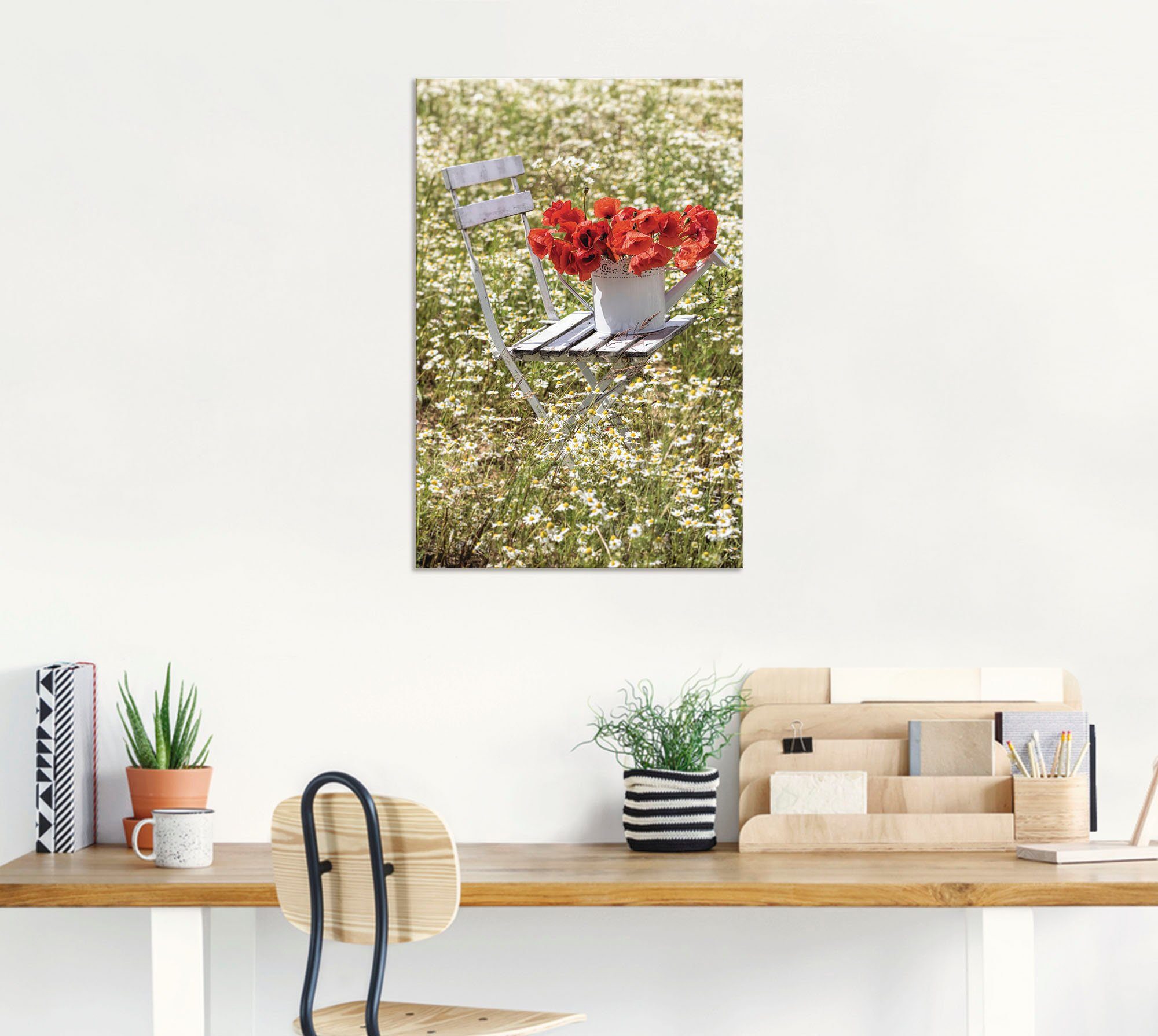 Stuhl Mohnblüten, in Größen (1 oder Leinwandbild, Wandaufkleber als versch. im St), Feld Poster Blumenwiese Wandbild mit Kamille Artland Alubild,