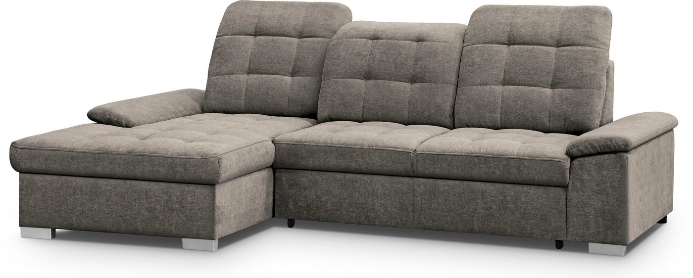 WERK2 Ecksofa Carmen 264 cm breit L-Form Sofa Schlaffunktion Kopfstützen verstellbar, Schlafcouch mit Bettkasten, Eckcouch wahlw. mit Sitztiefenverstellung