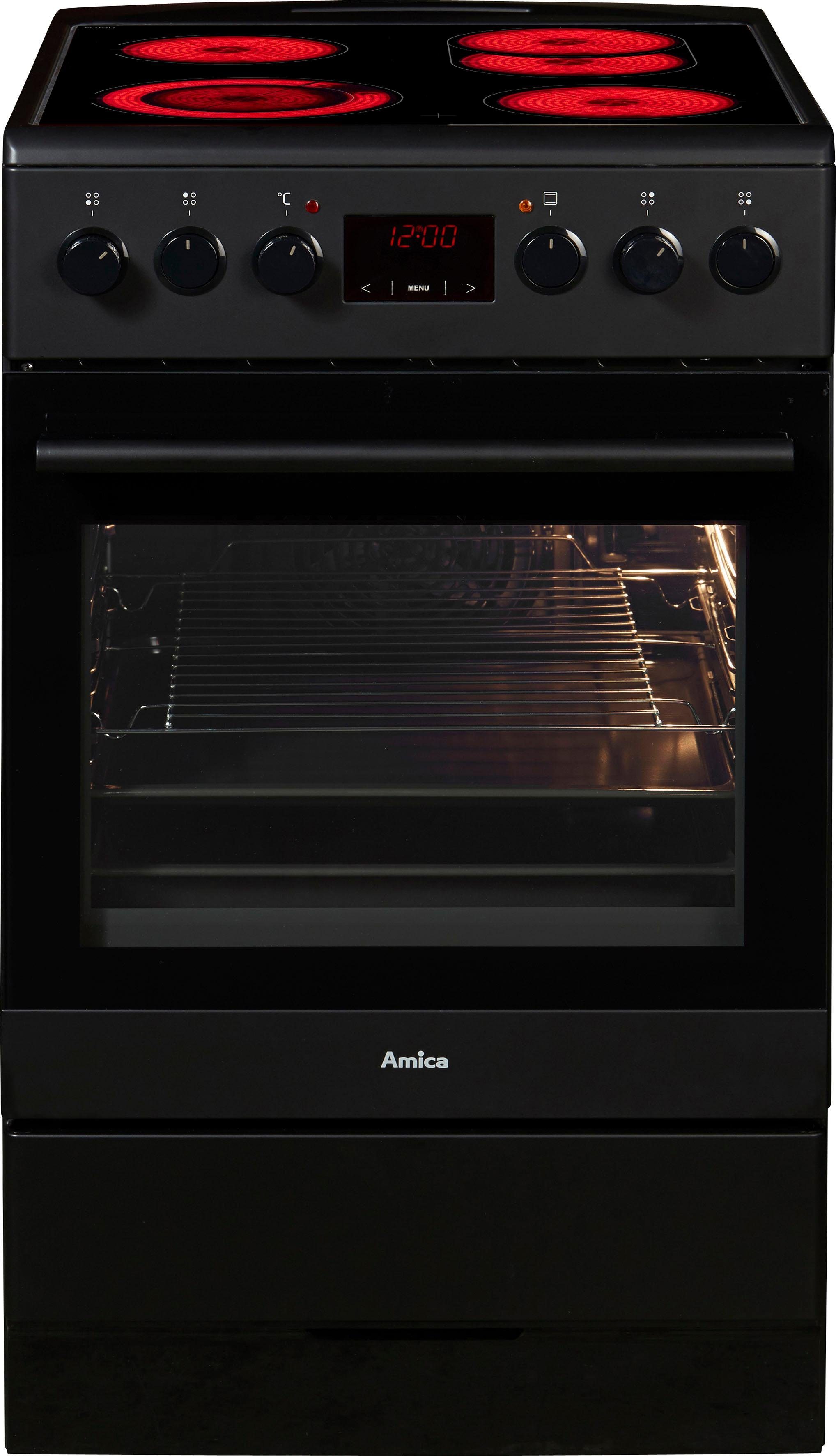 Amica Elektro-Standherd SHC 11503 SM, mit 2-fach-Teleskopauszug, Steam Clean, Ofen mit 11 Programmen und zweistufig ausziehbaren Backblechschienen.