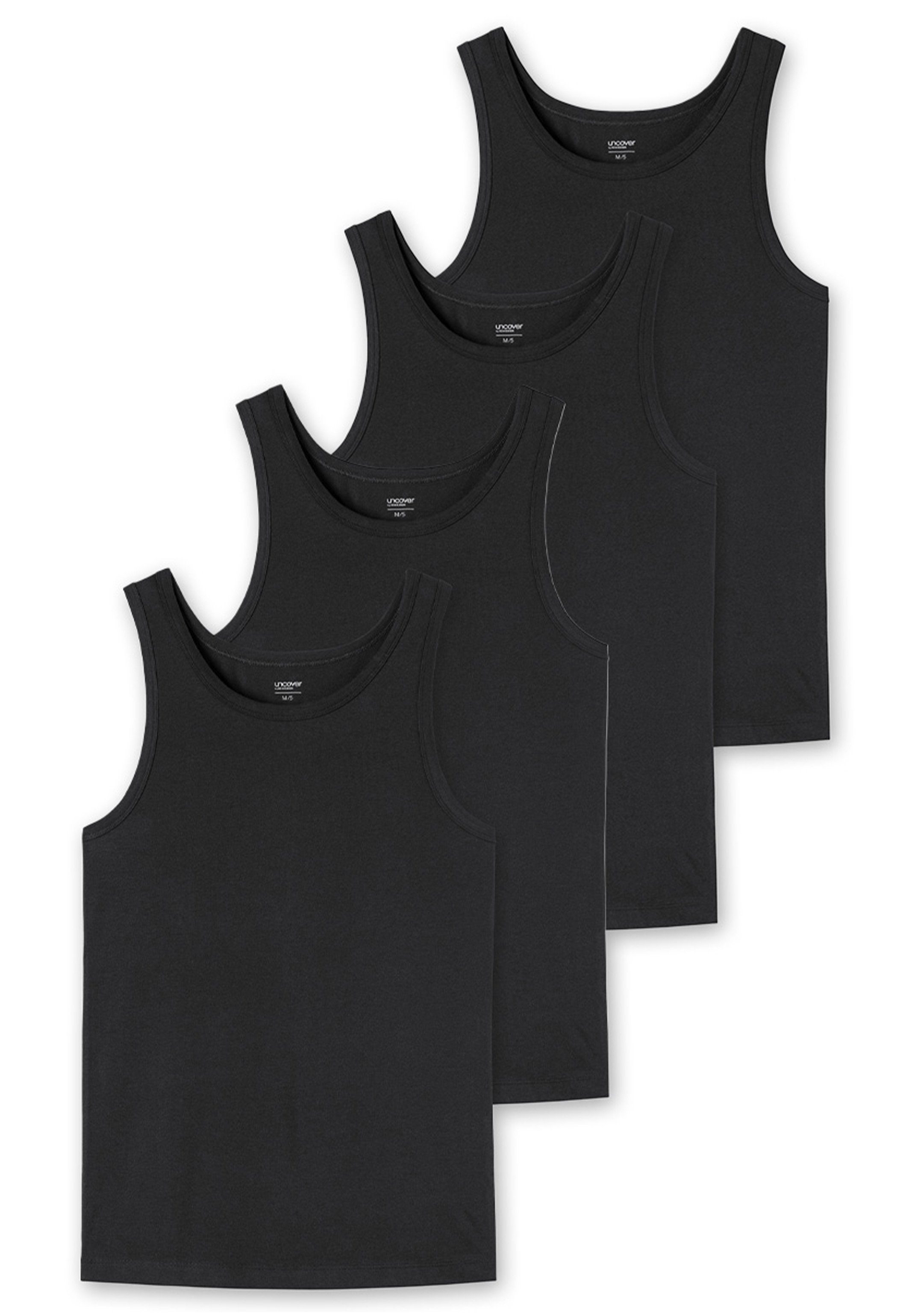 Pack Unterhemd 4er perfekter Baumwolle by uncover Unterhemd / 4-St) SCHIESSER Unterhemden - Schwarz (Spar-Set, Passform - Basic mit Tanktop