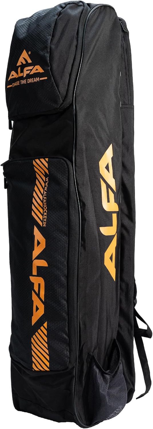ALFA Hockeytasche Cyclone Hockey Schläger Kit Tasche Schwarz-Mango Verstellbar (Hockey Schläger & Kit Tasche, Verstellbare Größe Polyester), Doppelfunktion, geräumig, gepolstert belüftet