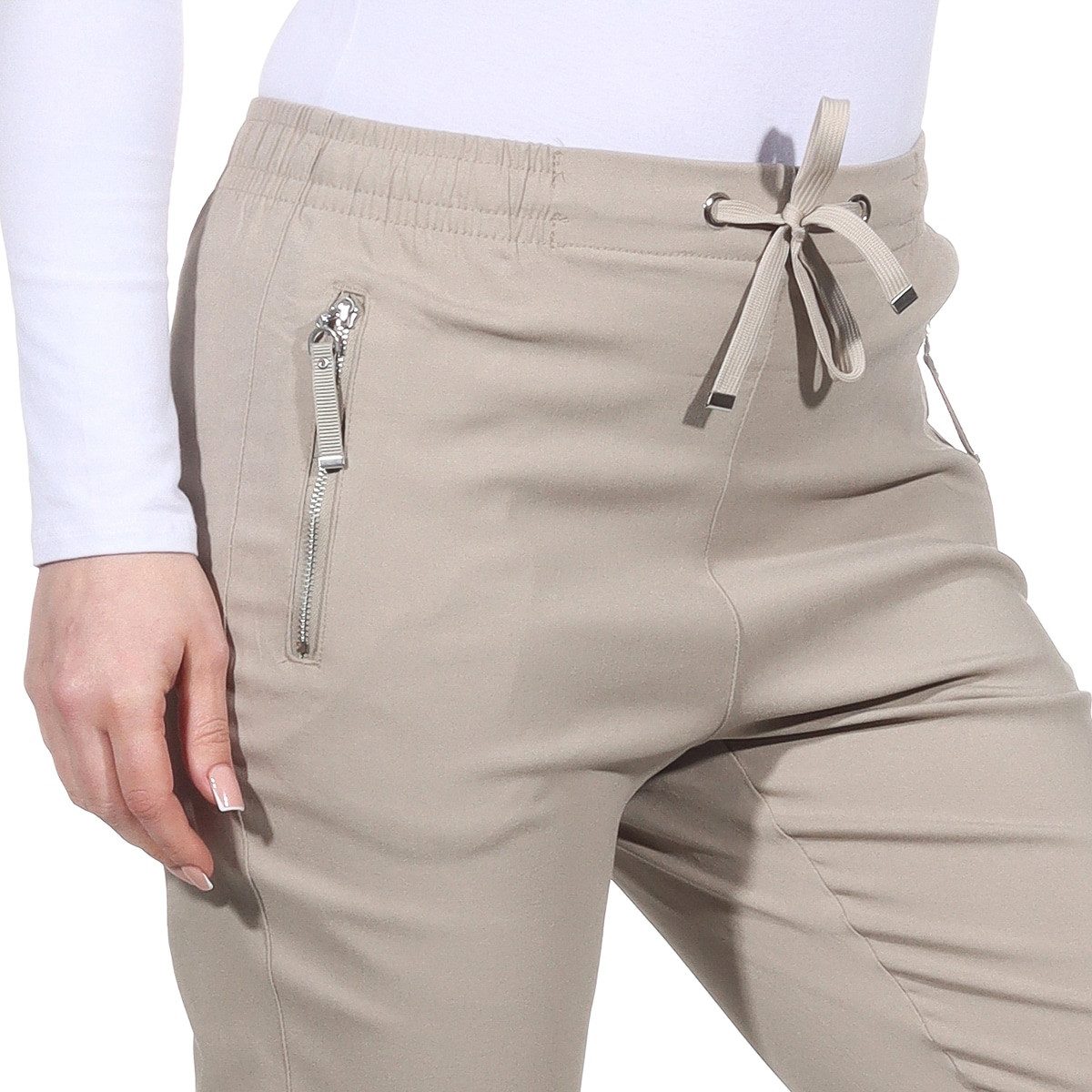 Alica Collection Chinohose Schlupfhose Damen Stretch Hose leichte Sommerhose - Kurzgröße mit Gummibund & Kordelzug, in großen Größen erhältlich