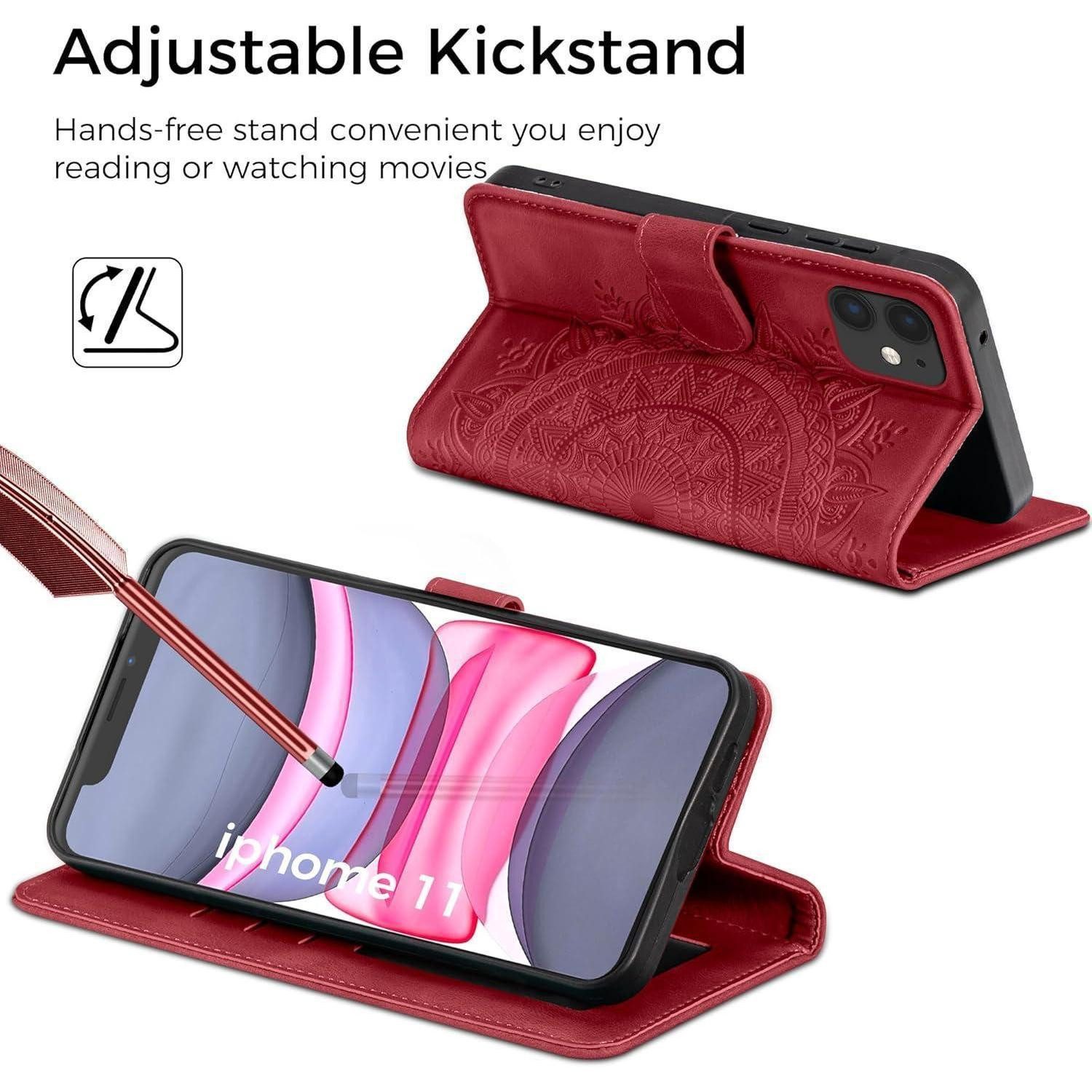 LuxusKollektion Flip Case Lederhülle iPhone11 Klapphülle Kartenfach Magnet Ständer iPhone 11 Rot