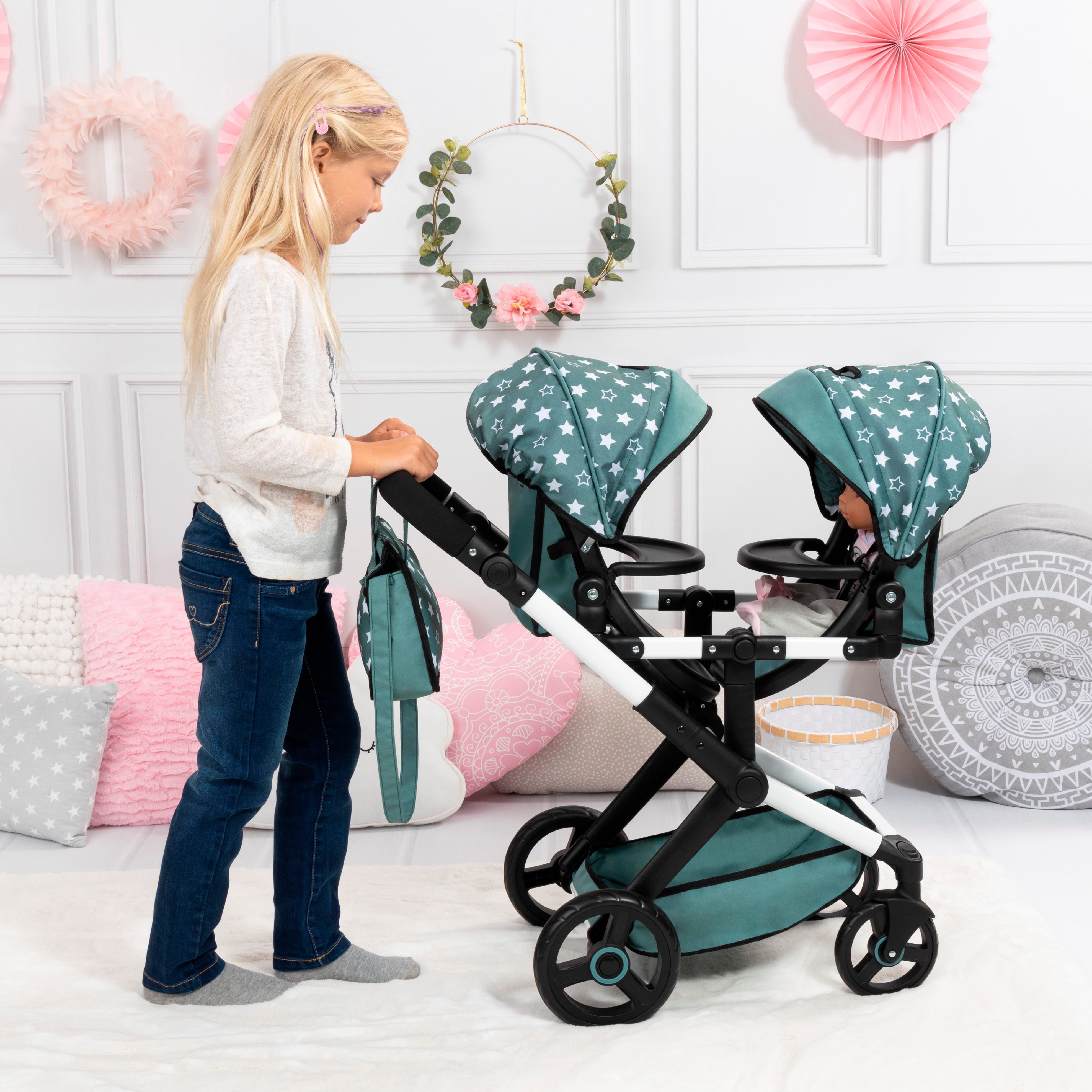 Bayer Puppen-Zwillingsbuggy Xeo Twin, mit Wickeltasche – Bild 5 von 5