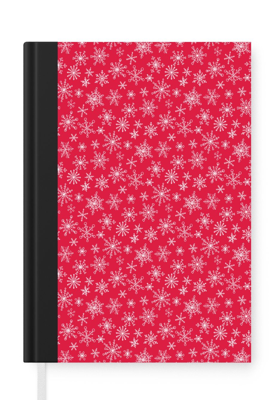 MuchoWow Notizbuch Schneeflocke - Rot - Weiß - Design, Journal, Merkzettel, Tagebuch, Notizheft, A5, 98 Seiten, Haushaltsbuch