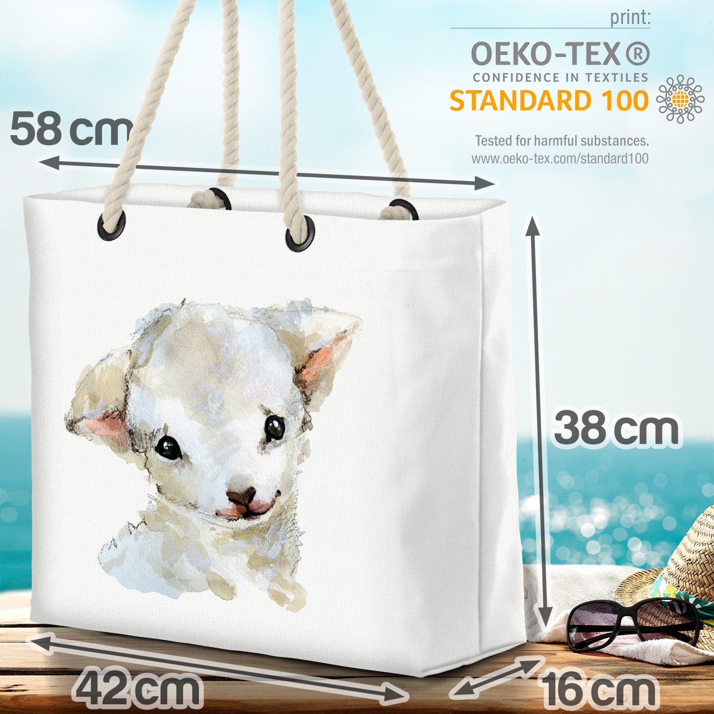 Tierbaby Kinder Wolle Bauernhof Tiere Lämmchen (1-tlg), Ostern Lamm VOID Strandtasche Tiere Lamm