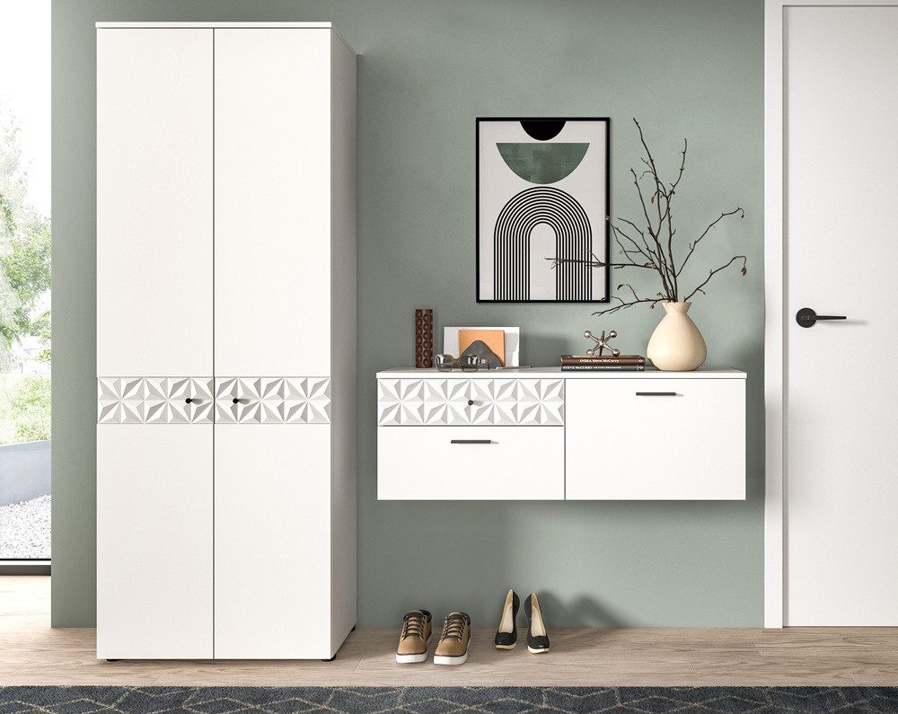 xonox.home Garderoben-Set Garderoben-Set Prisma, weiß / weiß Hochglanz, 2-teilig, (2-St), Garderobenmöbel, Garderobenkombination weiß