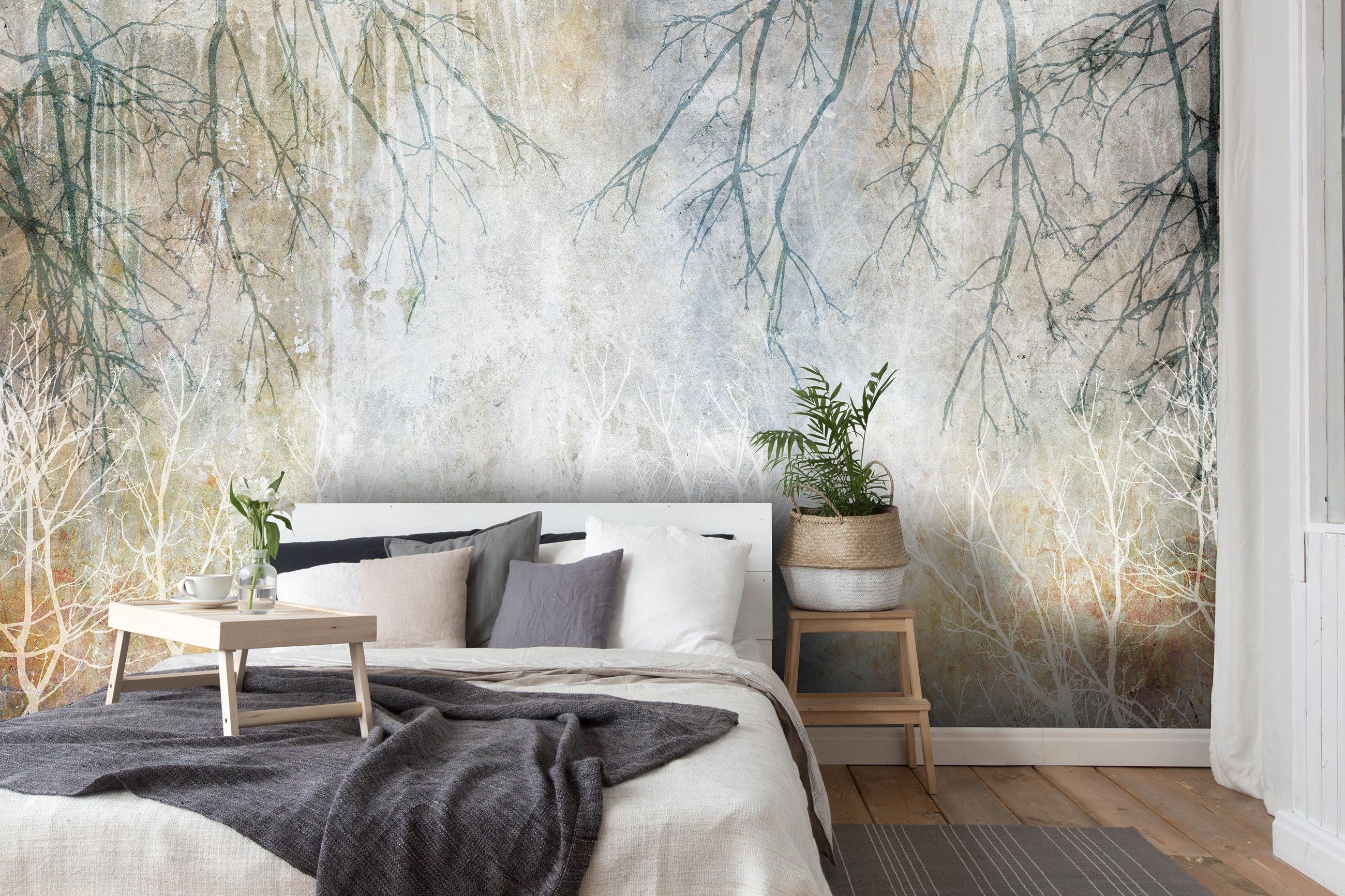 Wallarena Fototapete Zweige Beton Vintage Abstrakt Vlies Tapete Wohnzimmer günstig online kaufen