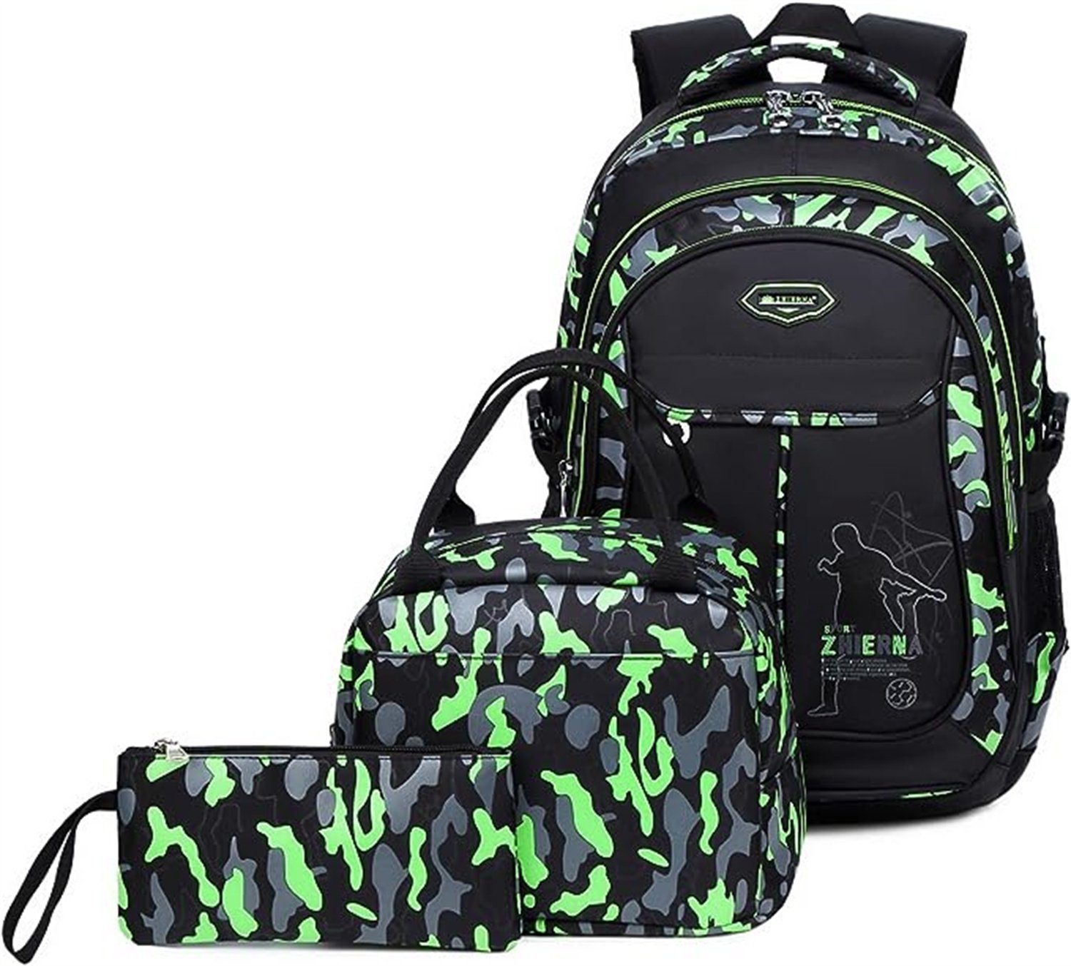 Schule autolock 3-In-1 n Schulrucksack Schulranzen für Teenager, green Jungen Schulrucksack