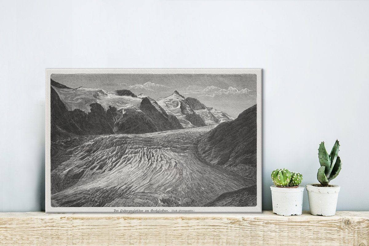 OneMillionCanvasses® Leinwandbild Eine alte Abbildung Wanddeko, den 30x20 Aufhängefertig, des (1 Wandbild Leinwandbilder, Alpen, in Großglocknermassivs cm St)