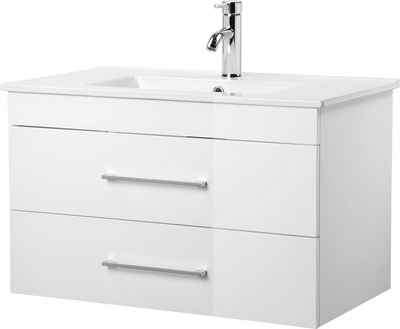 welltime Waschtisch Florenz Badmöbel Badschrank mit Waschbecken, Waschplatz mit 2 Auszügen und Softclose Breite 80cm