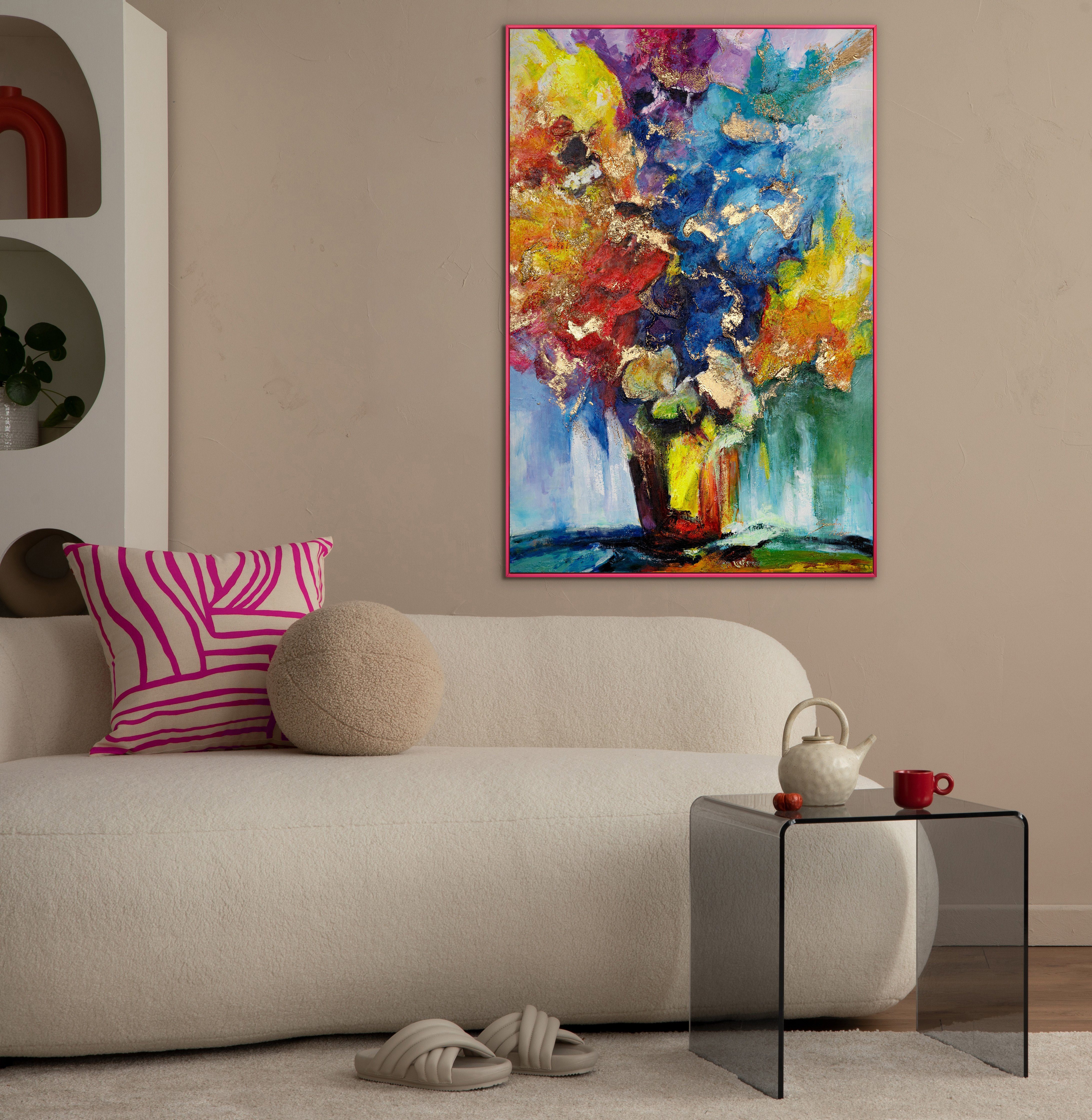 Sonnenblumenstrauß, Mit Gemälde Rosa Blumen YS-Art Rahmen in