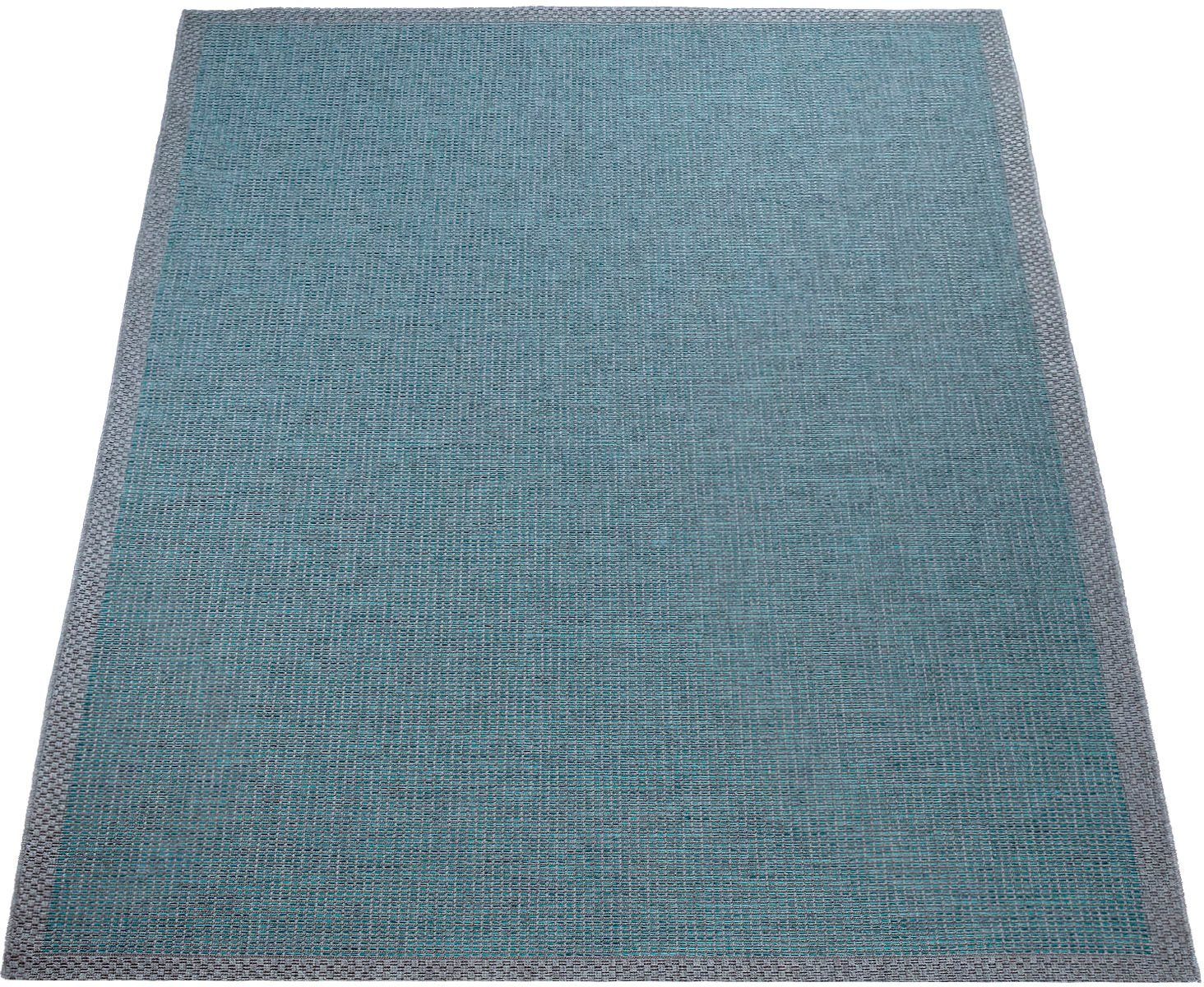 Teppich Quebec 135, Paco Home, rechteckig, Höhe: 4 mm, Flachgewebe, meliert, mit Bordüre, In- und Outdoor geeignet türkis