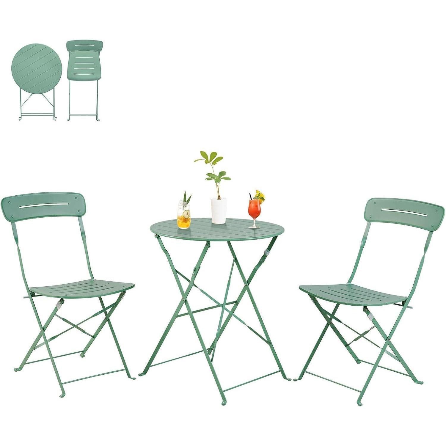 LuxusKollektion Balkonset Balkonmöbel Set Bistrotisch 2 Stühle 3 Teilig Wetterfest Grün mit Nut